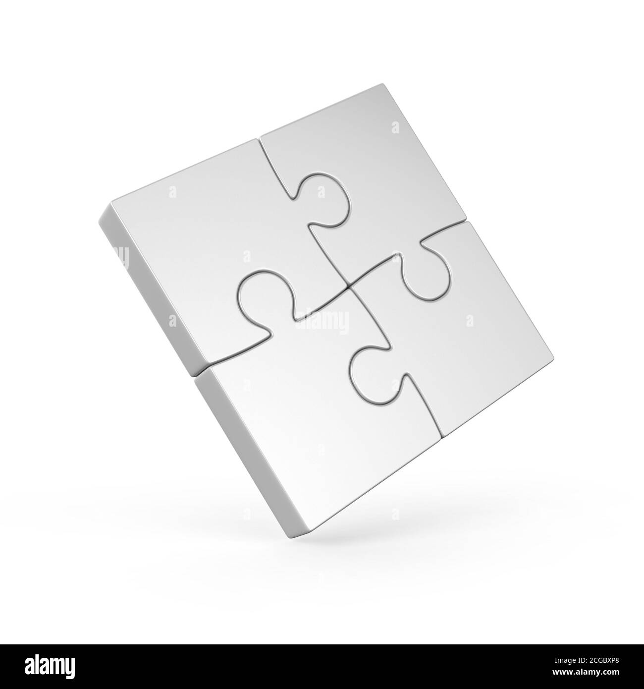 Puzzle 3d in quattro pezzi su sfondo bianco Foto Stock