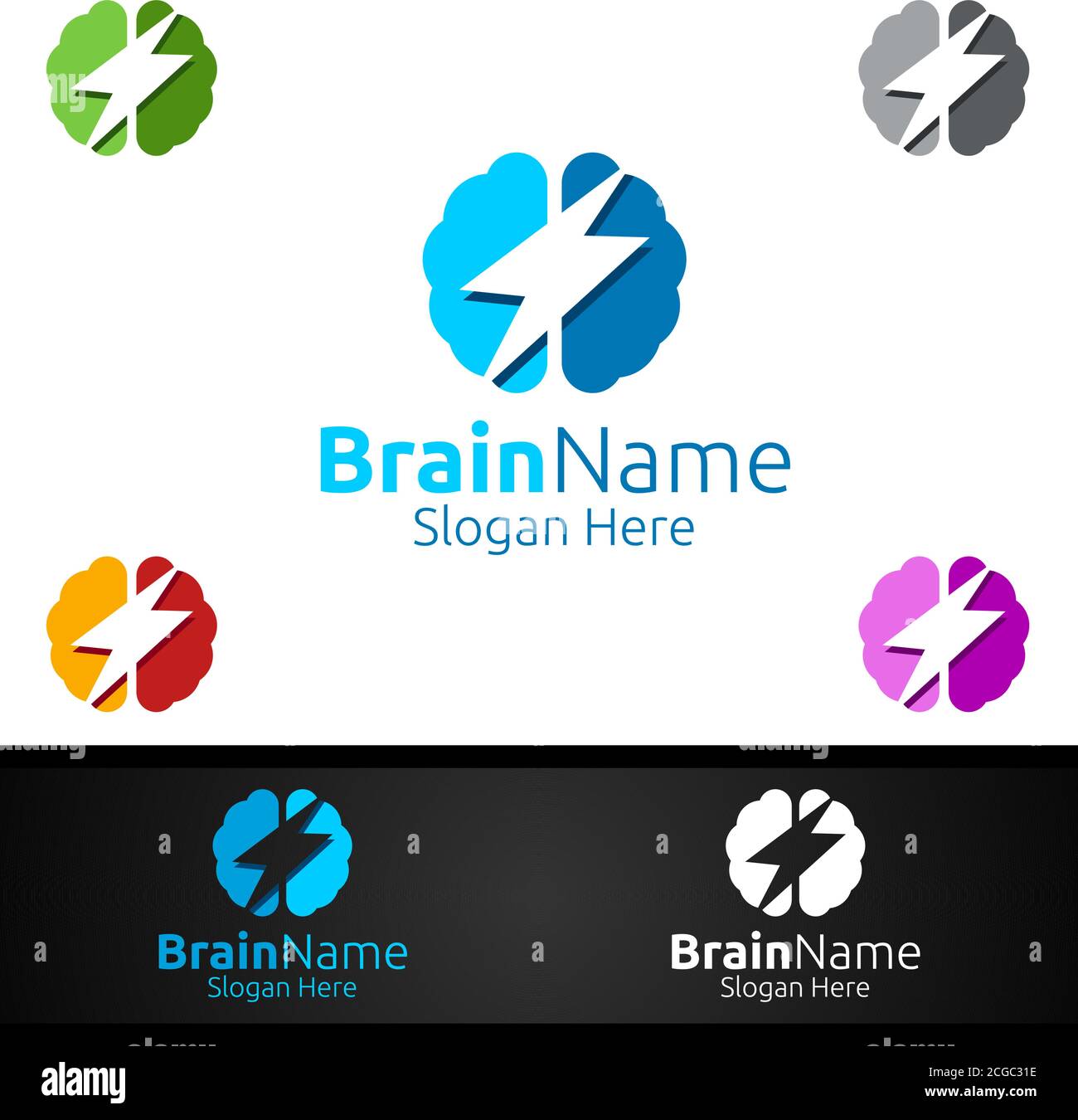 Logo Power Brain con Think idea Concept Vector Design Illustrazione Vettoriale
