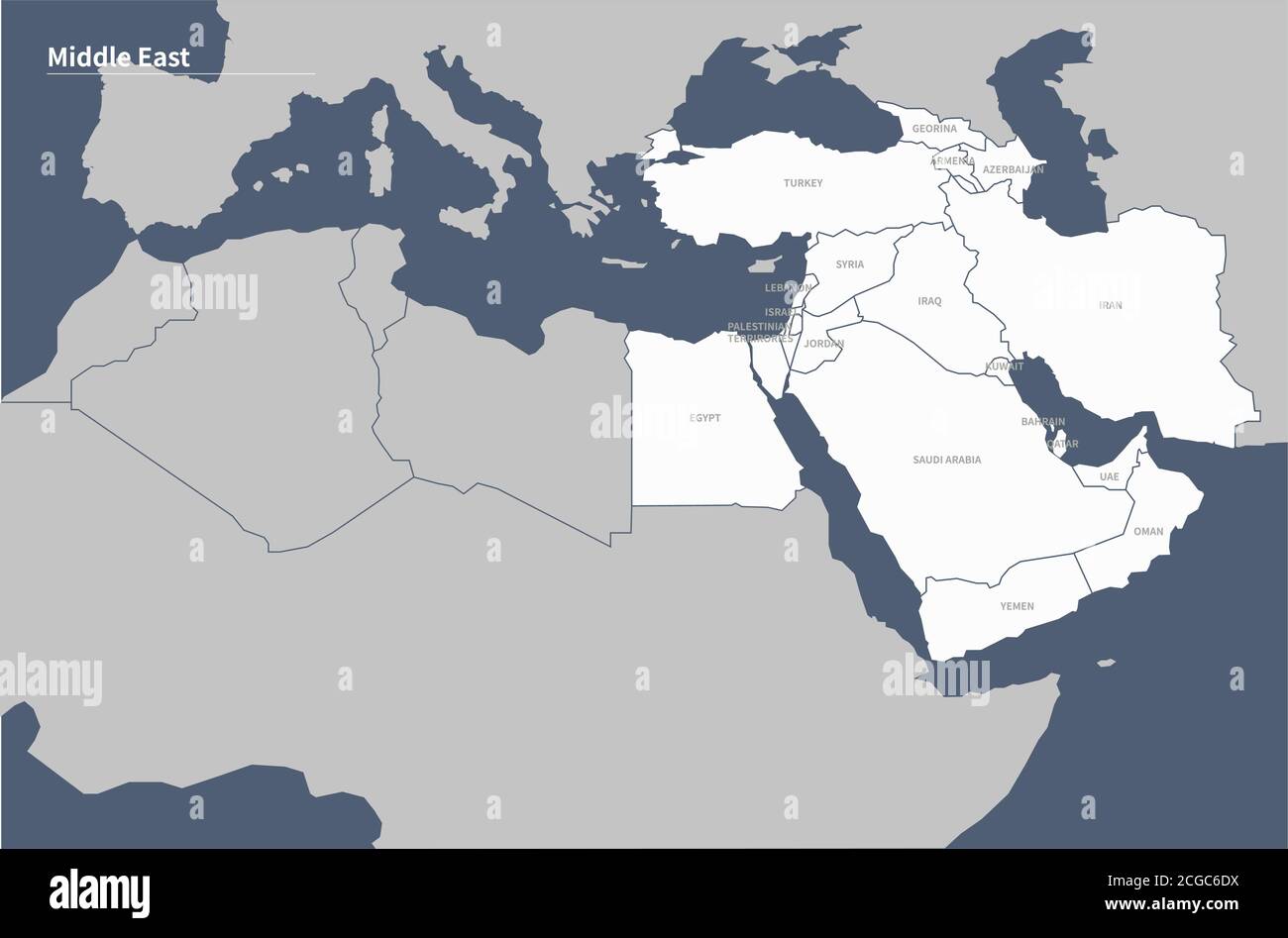 Mappa vettoriale dei paesi del Medio Oriente. Illustrazione Vettoriale