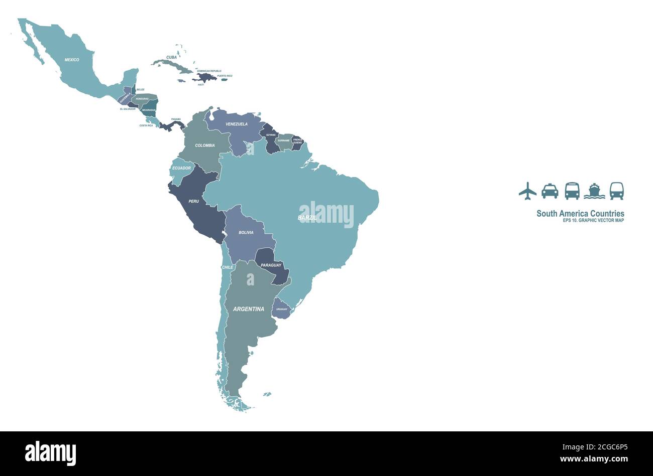 Mappa vettoriale dei paesi sudamericani. Illustrazione Vettoriale