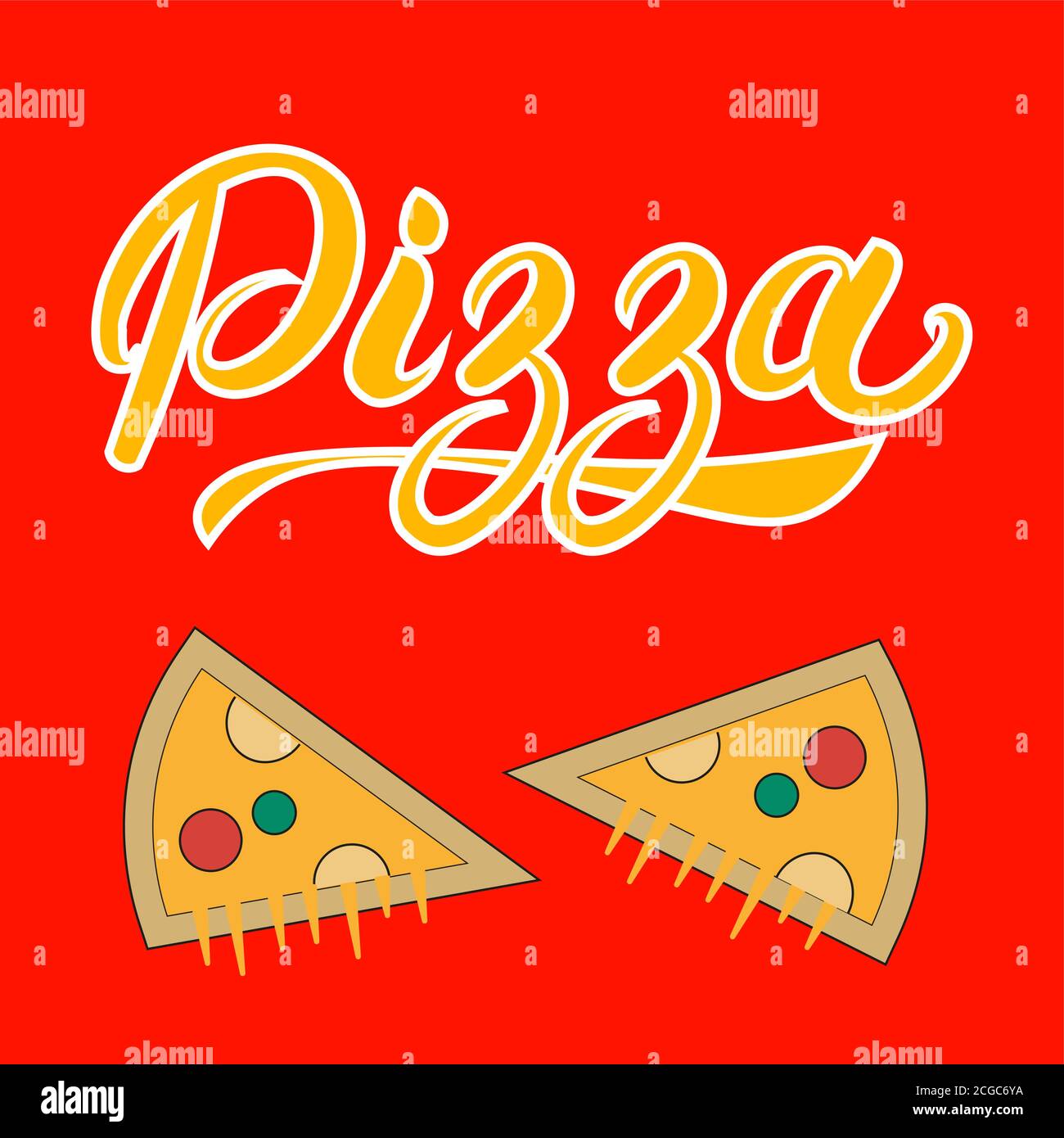 Immagine vettoriale con il logo della pizza su sfondo rosso Illustrazione Vettoriale