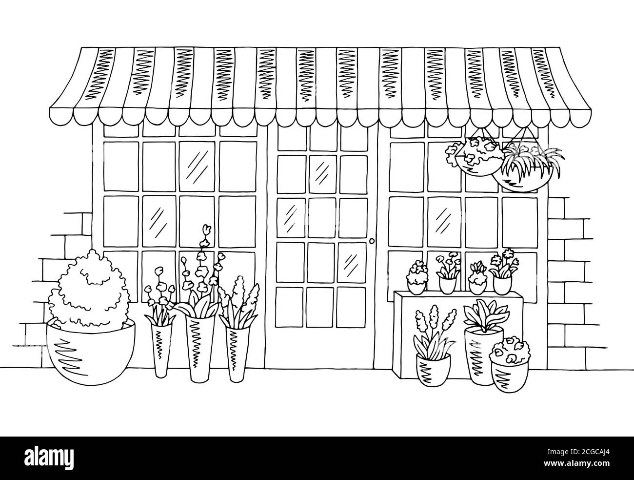 Fiore negozio grafico bianco nero illustrazione schizzo vettore Illustrazione Vettoriale