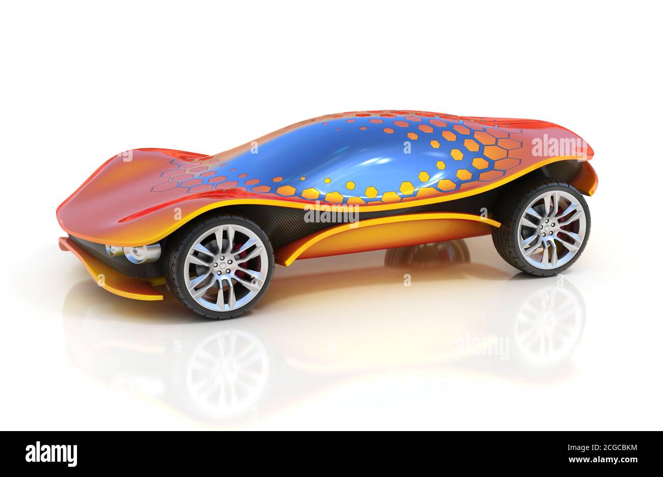 auto futuristica su sfondo bianco concetto 3d Foto Stock