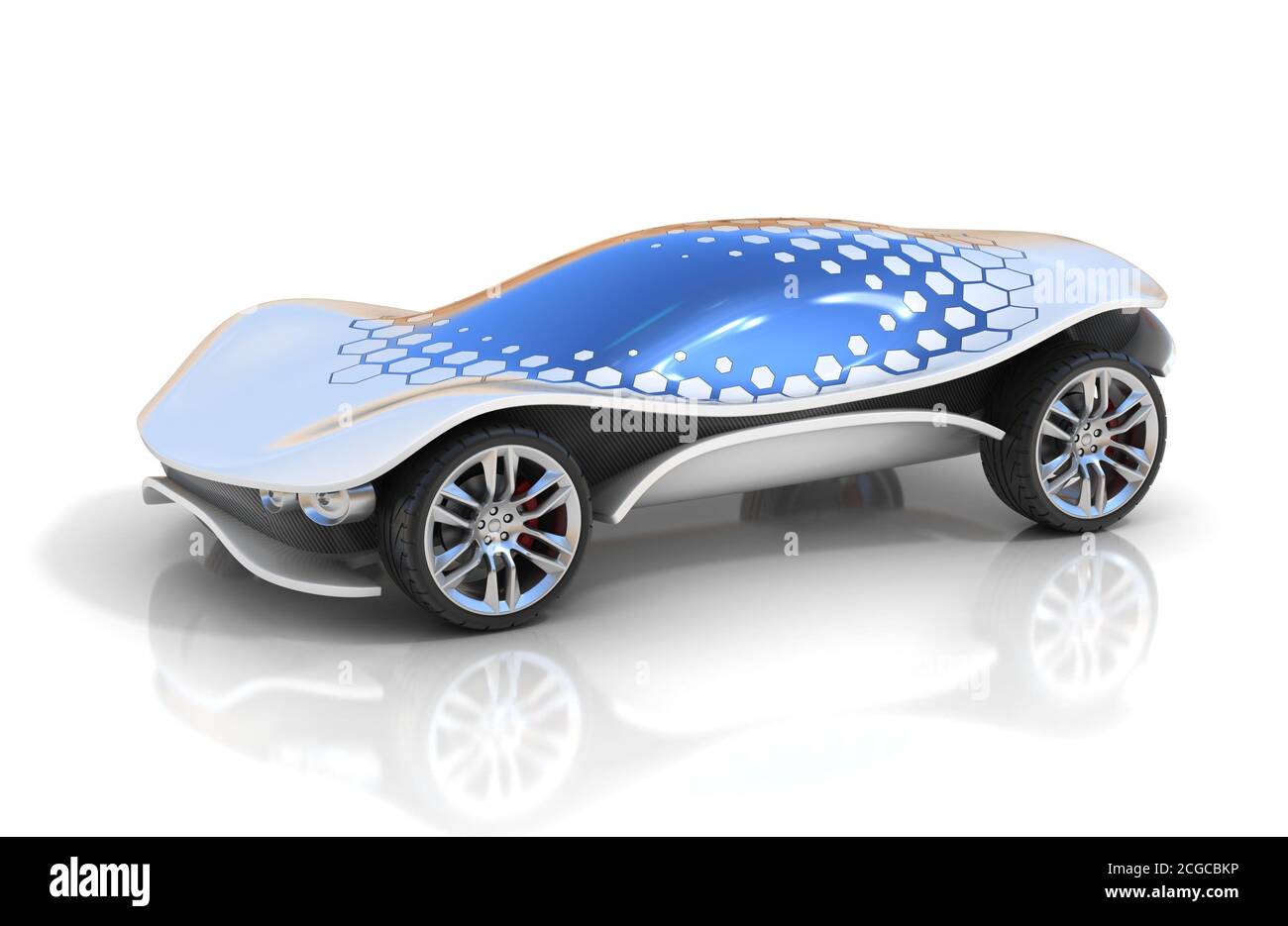 auto futuristica su sfondo bianco concetto 3d Foto Stock