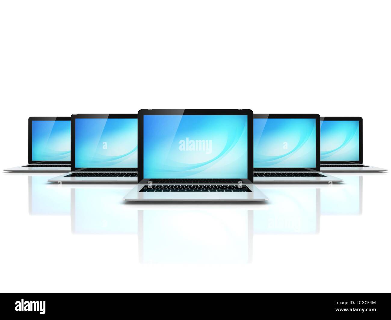 illustrazione 3d della rete di computer - computer portatili su sfondo bianco Foto Stock