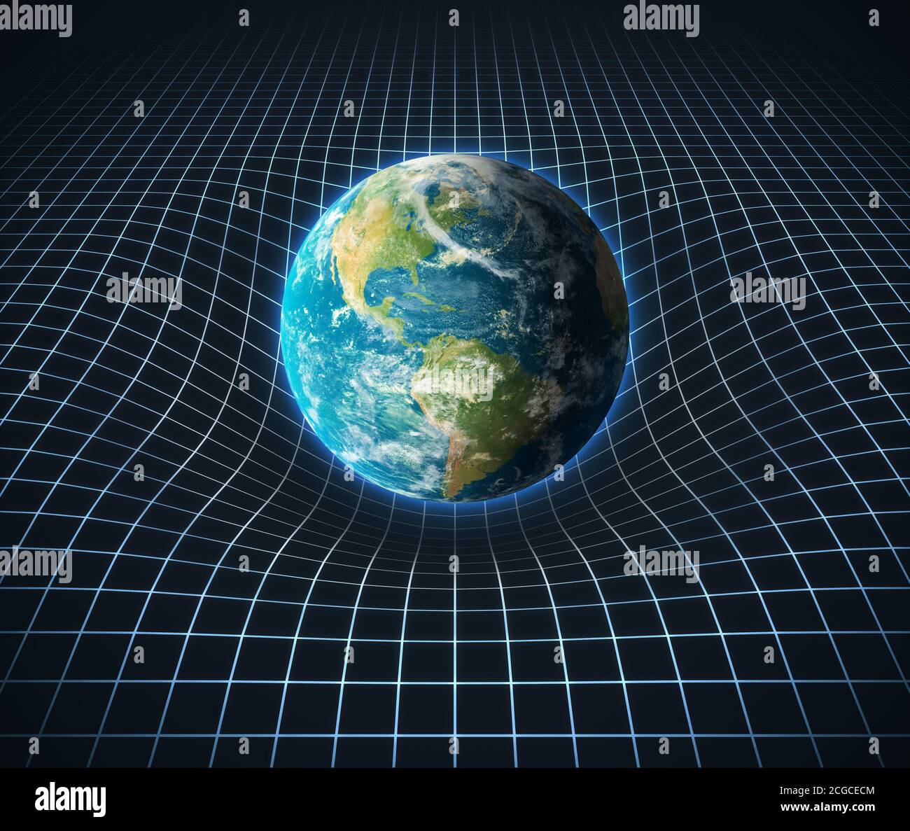 la gravità della terra piega lo spazio intorno al rendering 3d Foto Stock
