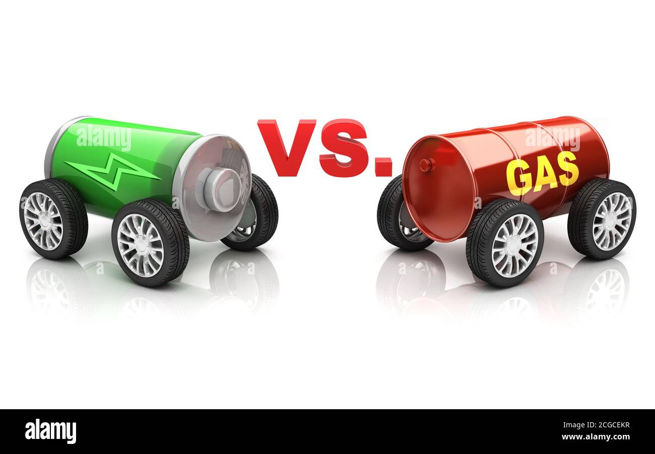 rendering 3d auto elettrica vs auto a gas Foto Stock