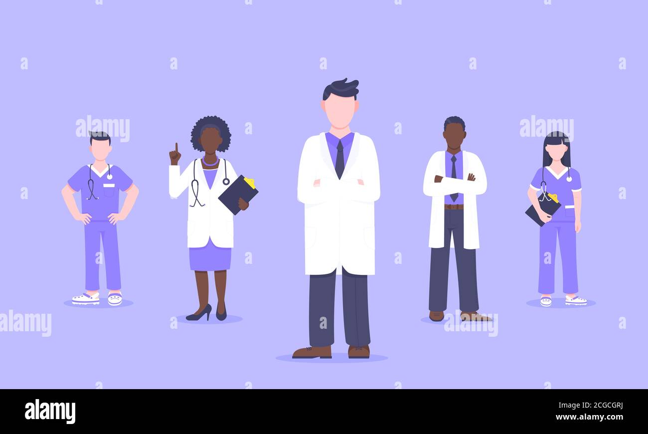 Personale medico team medico con maschere facciali clinica dipendente illustrazione vettore. Illustrazione Vettoriale