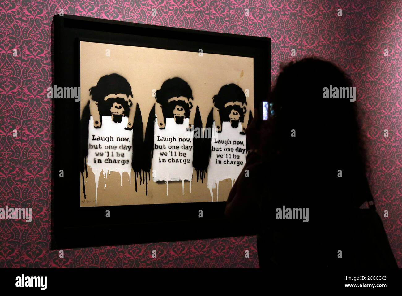 Mostra dell'artista Bansky, intitolata una protesta visiva, a Chiostro del Bramante a Roma. Roma (Italia), 10 settembre 2020 Foto Samantha Zucchi Insifefoto Foto Stock