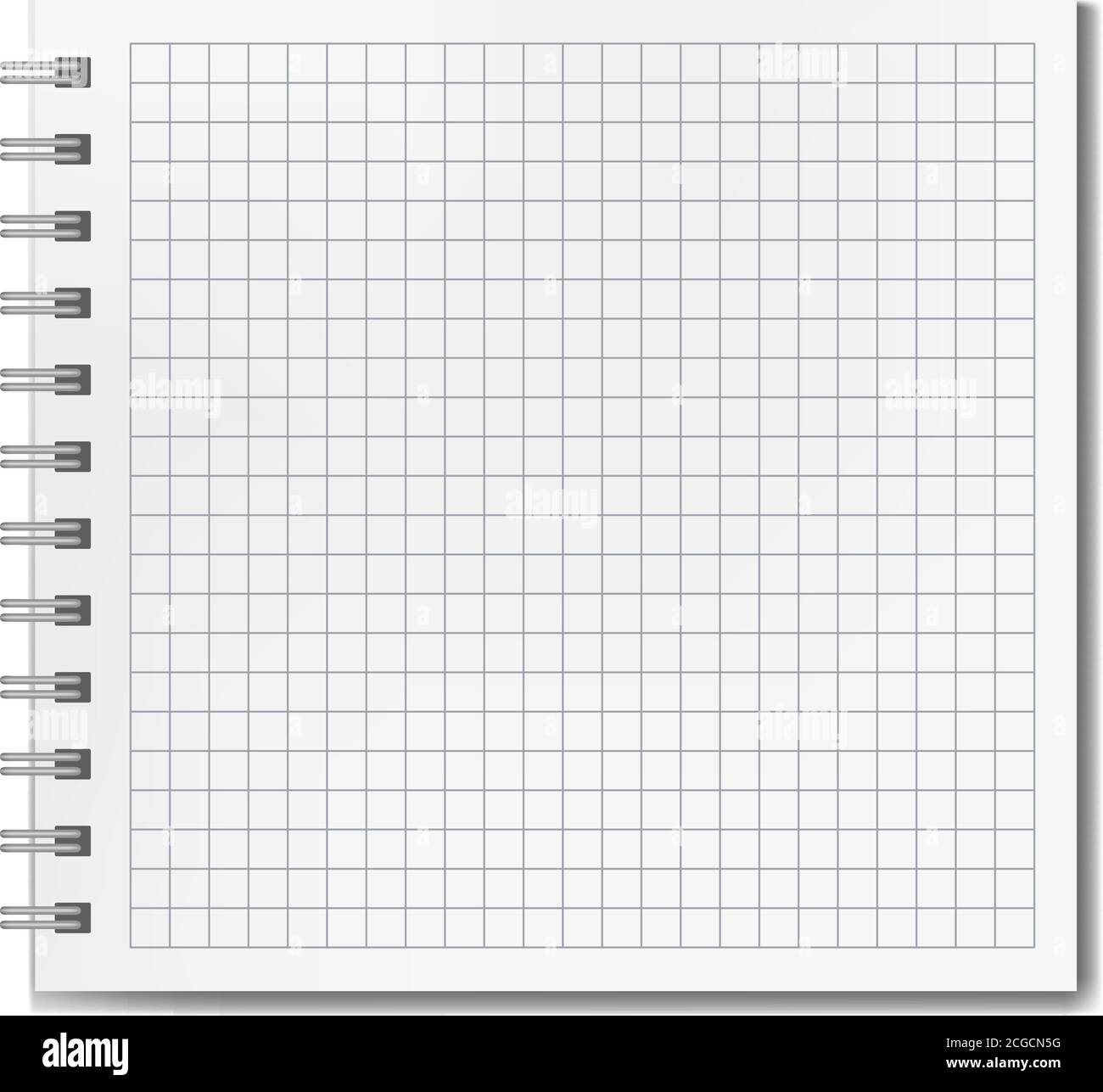 Notebook vuoto quadrato orizzontale con righe vettoriali realistiche con modello ombra. Blocco note con pagina quadrupla vuota aperta su spirale metallica Illustrazione Vettoriale