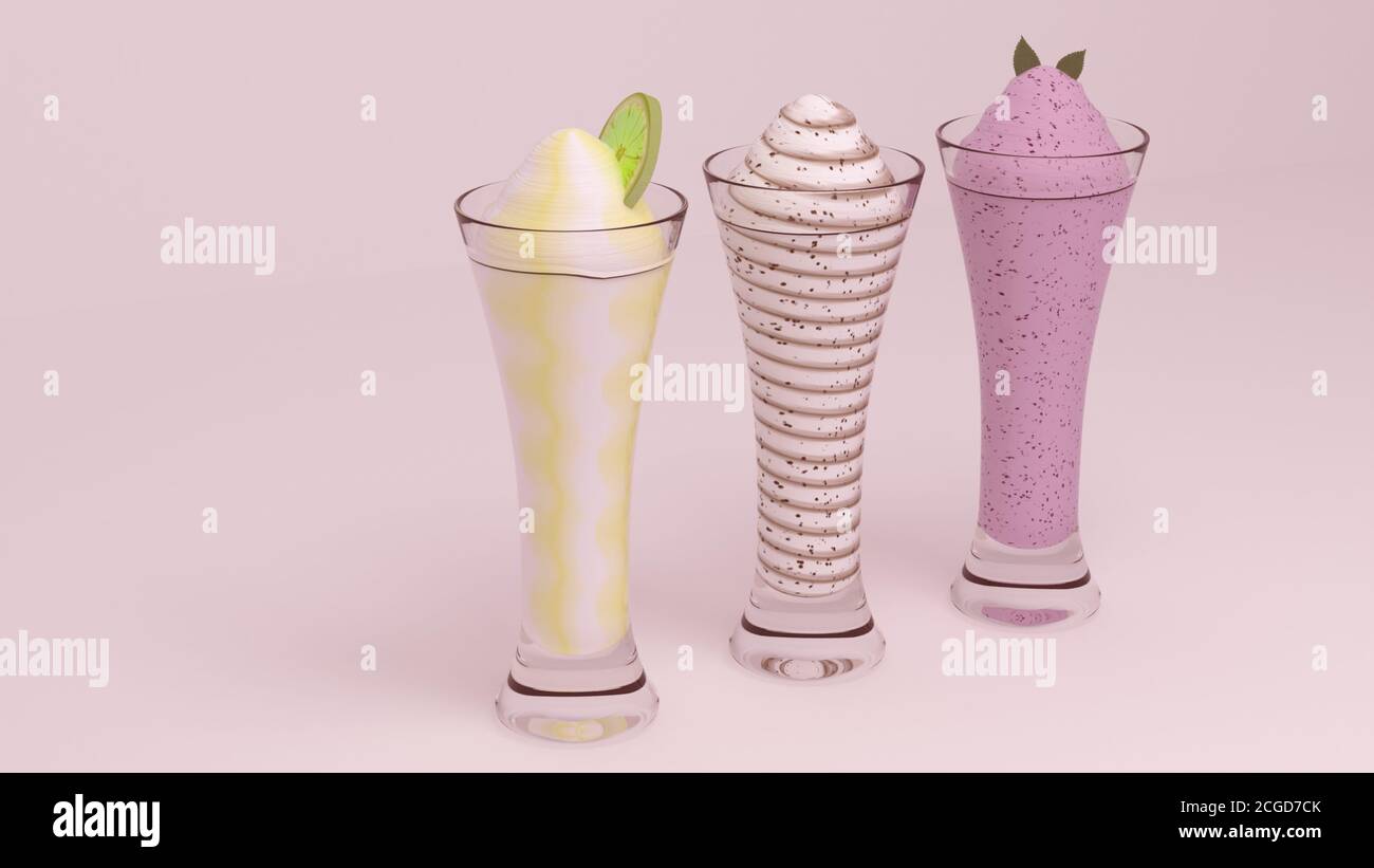 Bicchiere di gelato al limone e palle dolci su fondo nero. Cibo freddo per felice e sano. Foto Stock