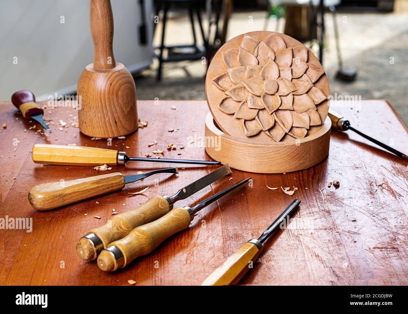Legno di scatola scolpito a mano Foto Stock