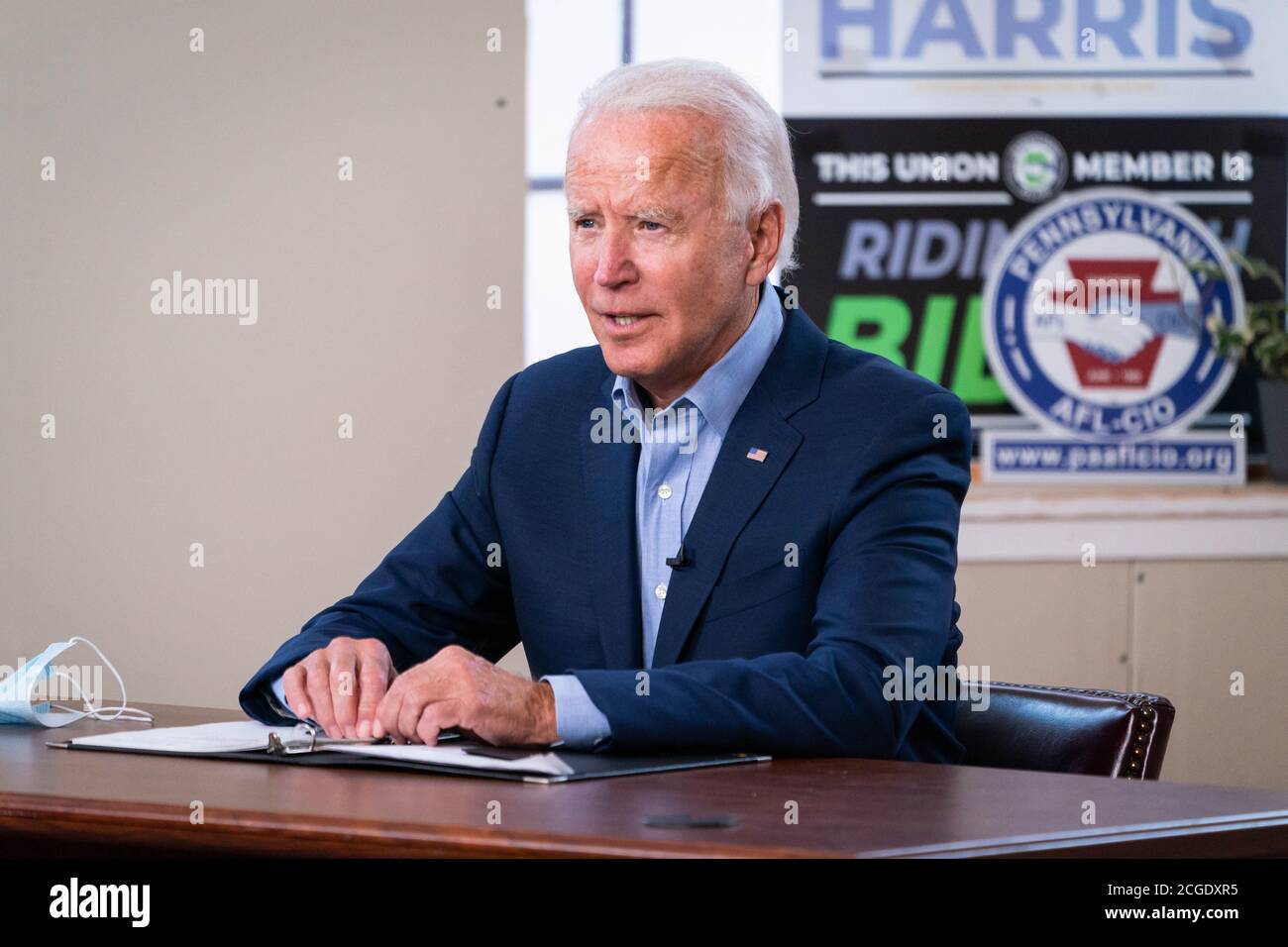 HARRISBURG, PA, USA - 07 settembre 2020 - il candidato presidenziale democratico americano Joe Biden ad un evento virtuale della Giornata del lavoro AFL-CIO a Harrisburg, Pennsylva Foto Stock
