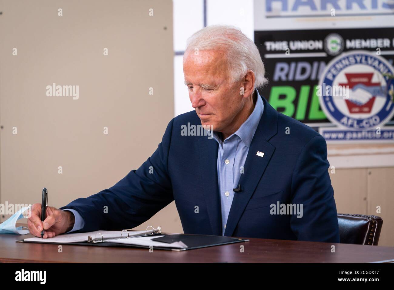 HARRISBURG, PA, USA - 07 settembre 2020 - il candidato presidenziale democratico americano Joe Biden ad un evento virtuale della Giornata del lavoro AFL-CIO a Harrisburg, Pennsylva Foto Stock
