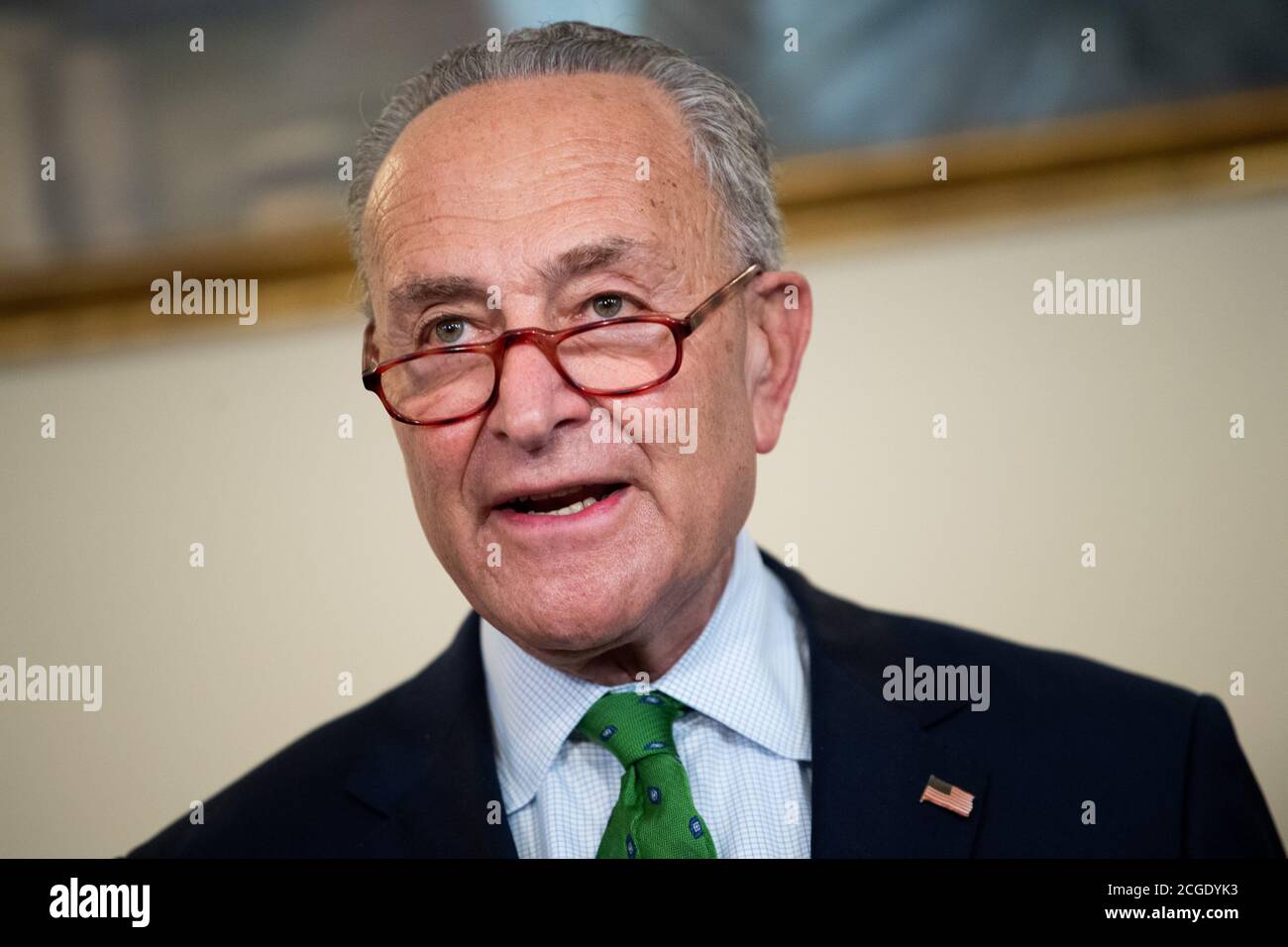 Washington, Stati Uniti. 10 settembre 2020. Il leader della minoranza del Senato Charles Schumer, D-NY, parla della creazione di posti di lavoro verdi e della PROSPERA agenda, su Capitol Hill a Washington, DC giovedì 10 settembre 2020. L’agenda PROSPERA è un piano di ripresa per rimettere milioni di persone al lavoro, costruendo un’economia che dà priorità al clima, alla razza e alla giustizia economica. Foto di Kevin Dietsch/UPI Credit: UPI/Alamy Live News Foto Stock