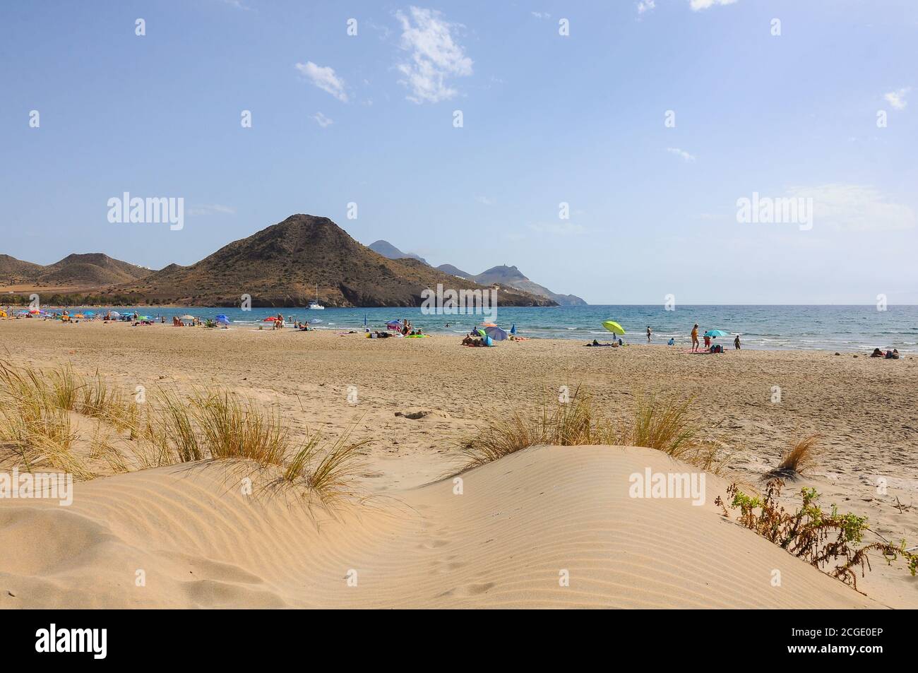 Spiaggia di Los Genoveses, sabbia fine e dune naturali a Cabo de Gata, Almeria, Spagna Foto Stock