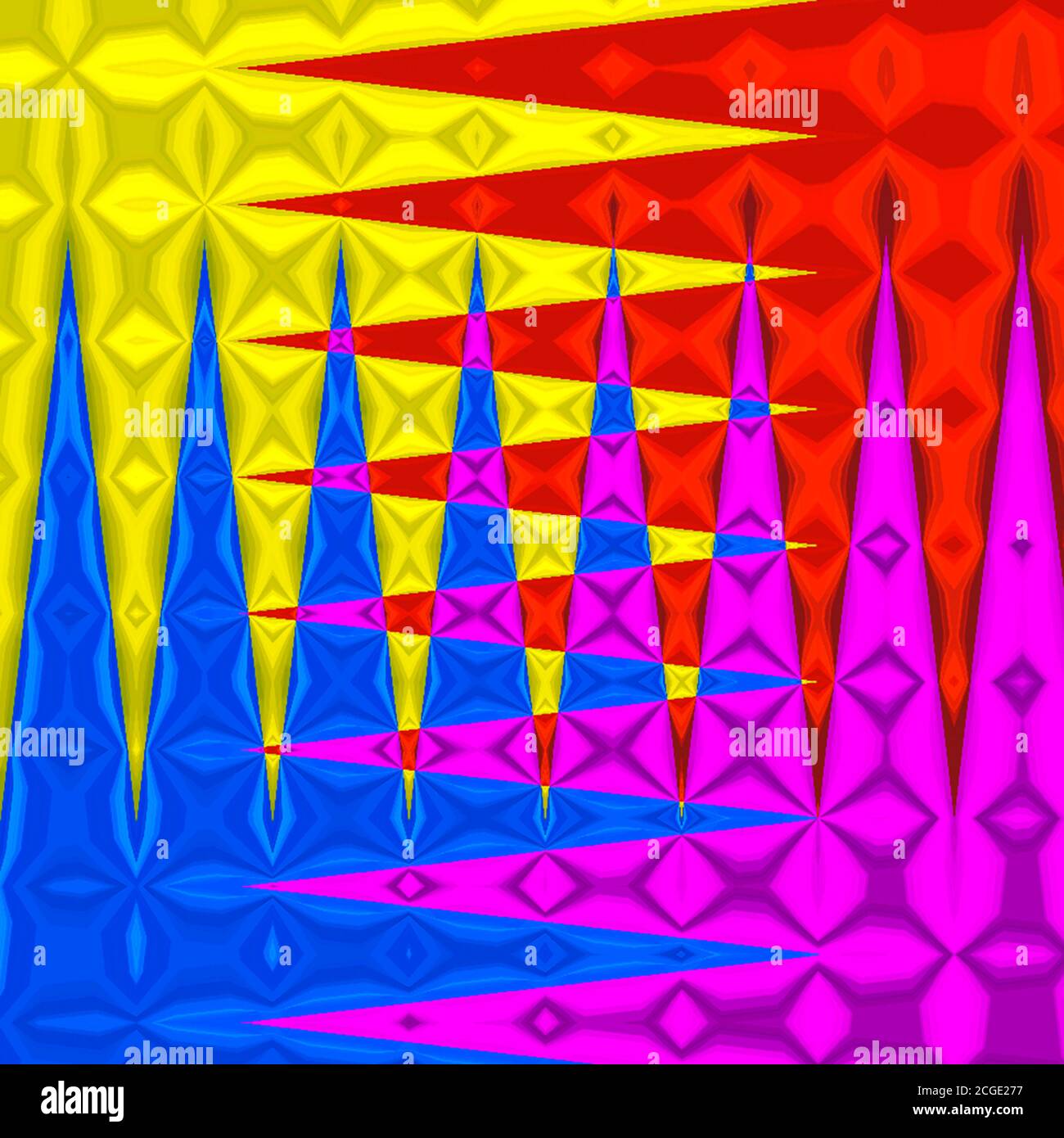 Modello astratto con colorate strisce felici. Colori giallo, rosso, blu e rosa. Foto Stock