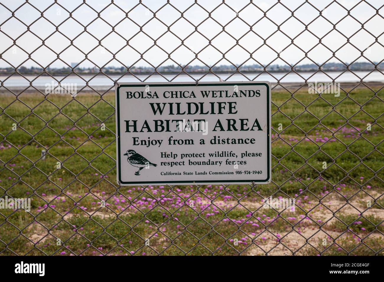 Cartello Wildlife Habitat Area, Bolsa Chica Ecological Reserve, Orange County, California, Stati Uniti Foto Stock