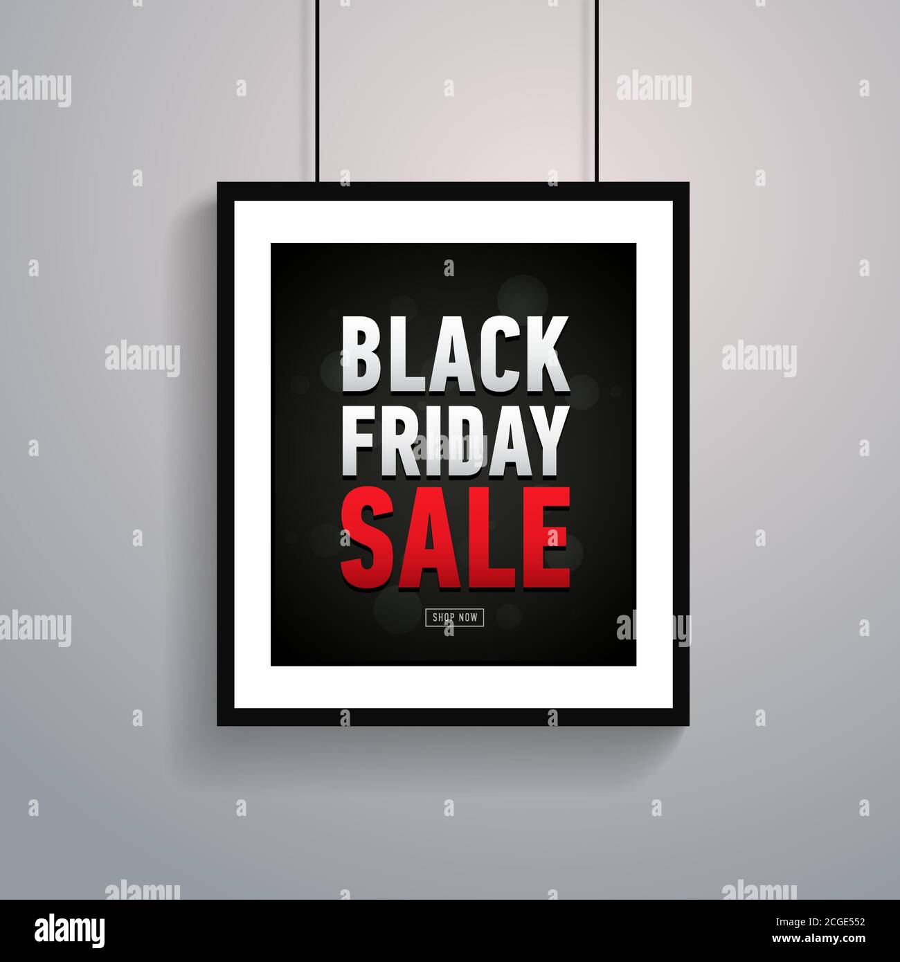 Poster di vendita Black friday in cornice appeso a parete. Banner alla moda. Shopping online. Illustrazione Vettoriale