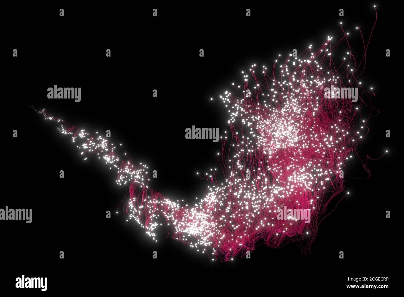 Belle tracce astratte fluenti su sfondo nero. Punti luminosi. immagine di rendering 3d . Foto Stock