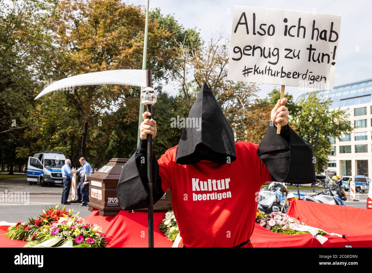 Berlino, Germania. 9 settembre 2020. Red Alert protesta contro le persone colpite dalla chiusura di organizzazioni culturali ed eventi a causa della crisi del Coronavirus. Foto Stock