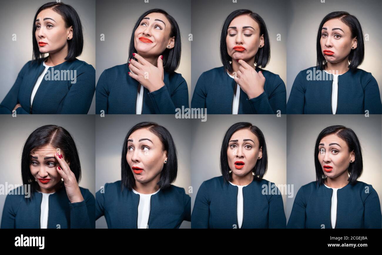 studio shot di brunette femmina ha aggressività e disgusto Foto Stock