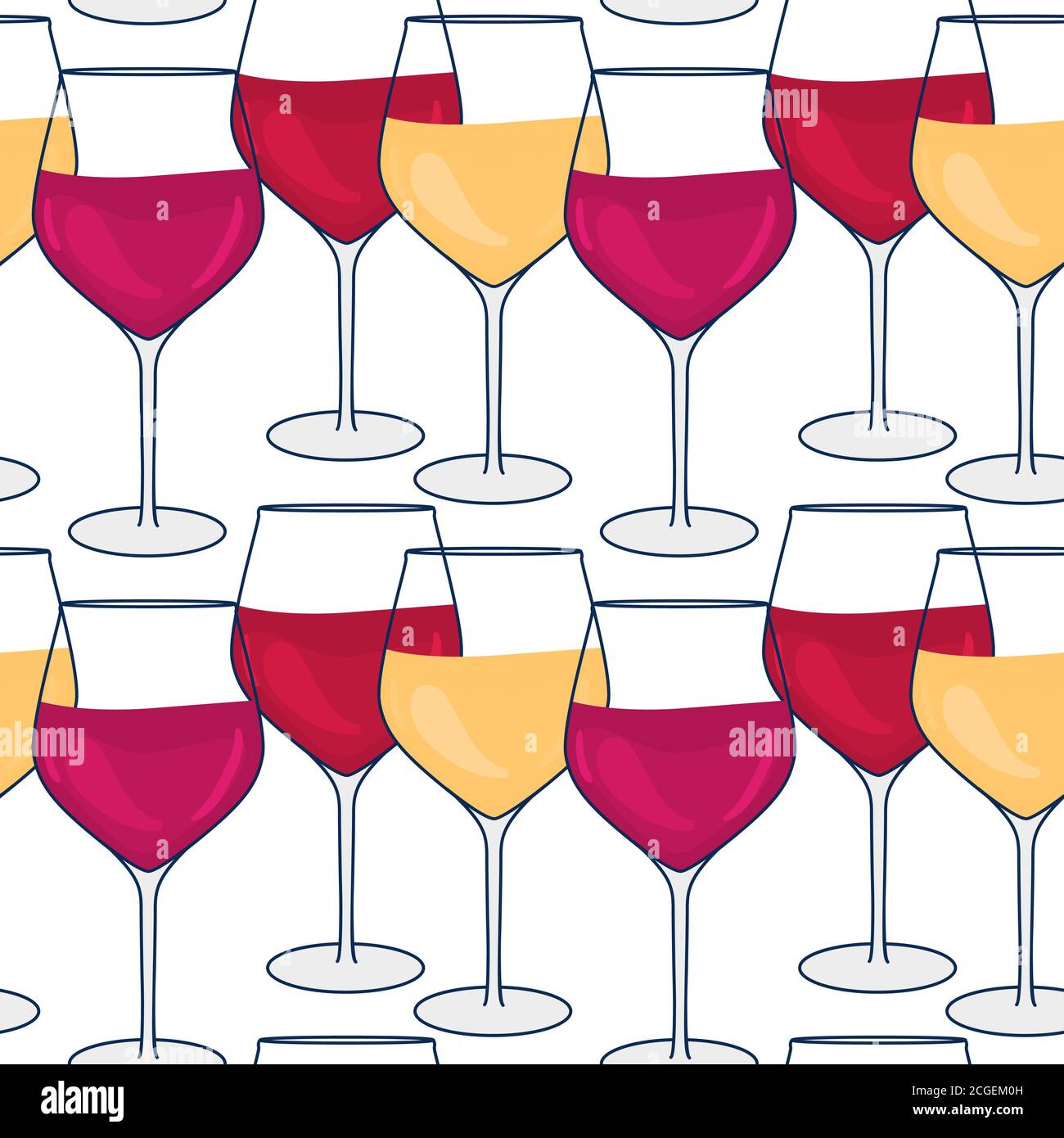 Bicchiere di vino rosso e bianco. Modello senza giunture vettoriale. Illustrazioni di wineglass disegnate a mano isolate sul backgound. Illustrazione Vettoriale