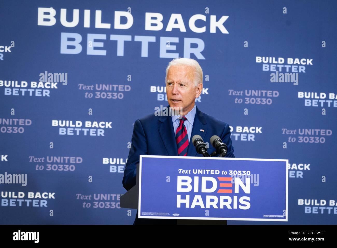 WILMINGTON, PA, USA - 04 settembre 2020 - il candidato presidenziale democratico americano Joe Biden ad un conferenziere stampa su 'lo stato dell'economia americana e lavoro annd Foto Stock