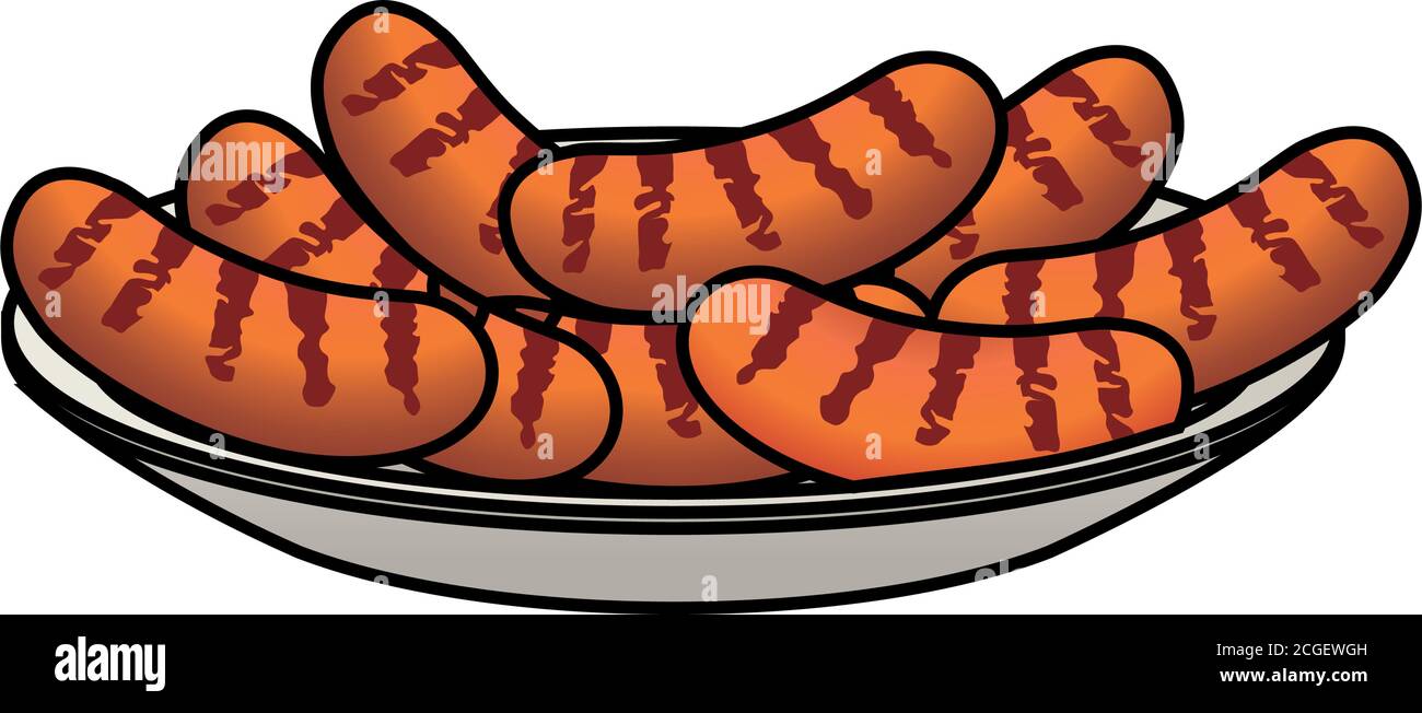 piatto con salsicce cibo isolato icona vettore illustrazione disegno Illustrazione Vettoriale