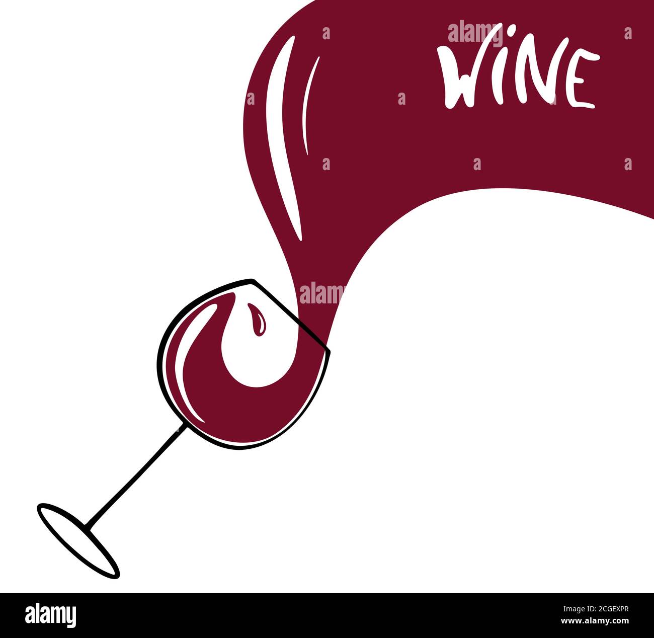 Disegnare a mano l'illustrazione del vino vettoriale. Vino rosso che si versa da una bottiglia in un bicchiere Illustrazione Vettoriale