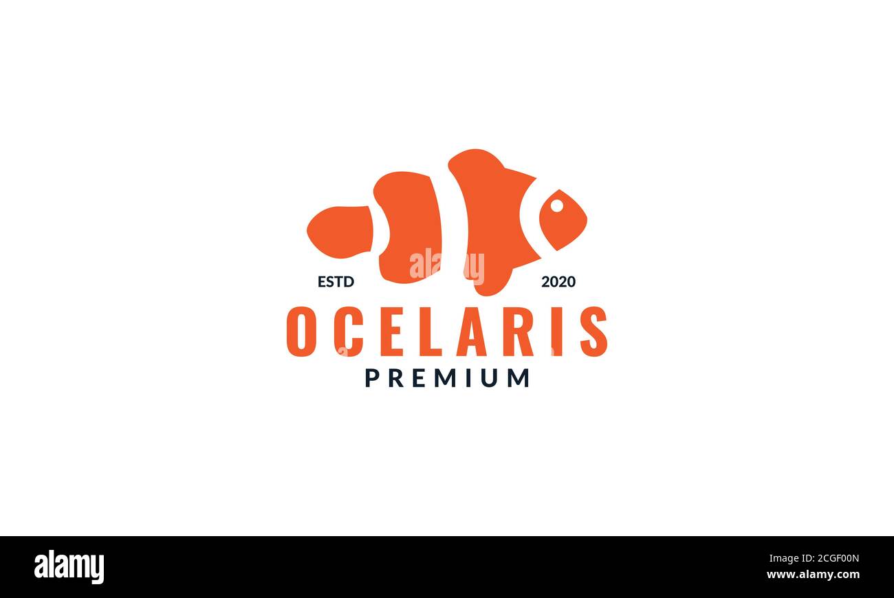 Design del logo dell'acquario di ocellaris clownfish Illustrazione Vettoriale