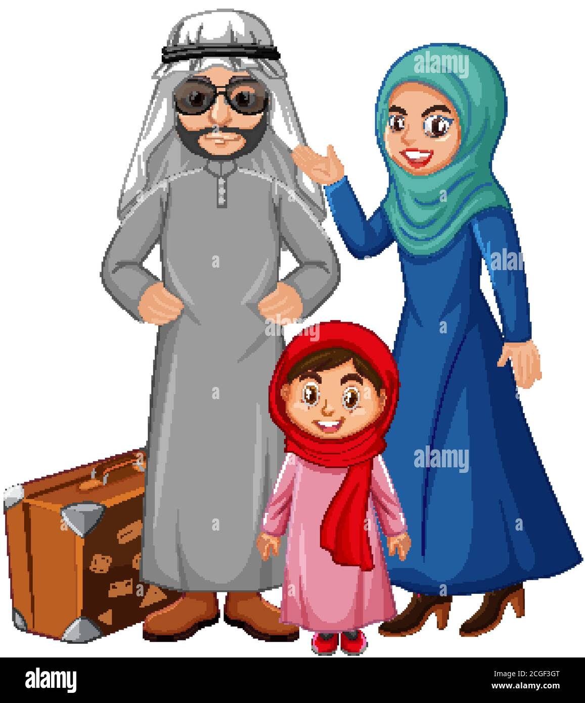 La famiglia araba indossa un costume arabo che raffigura un personaggio Illustrazione Vettoriale