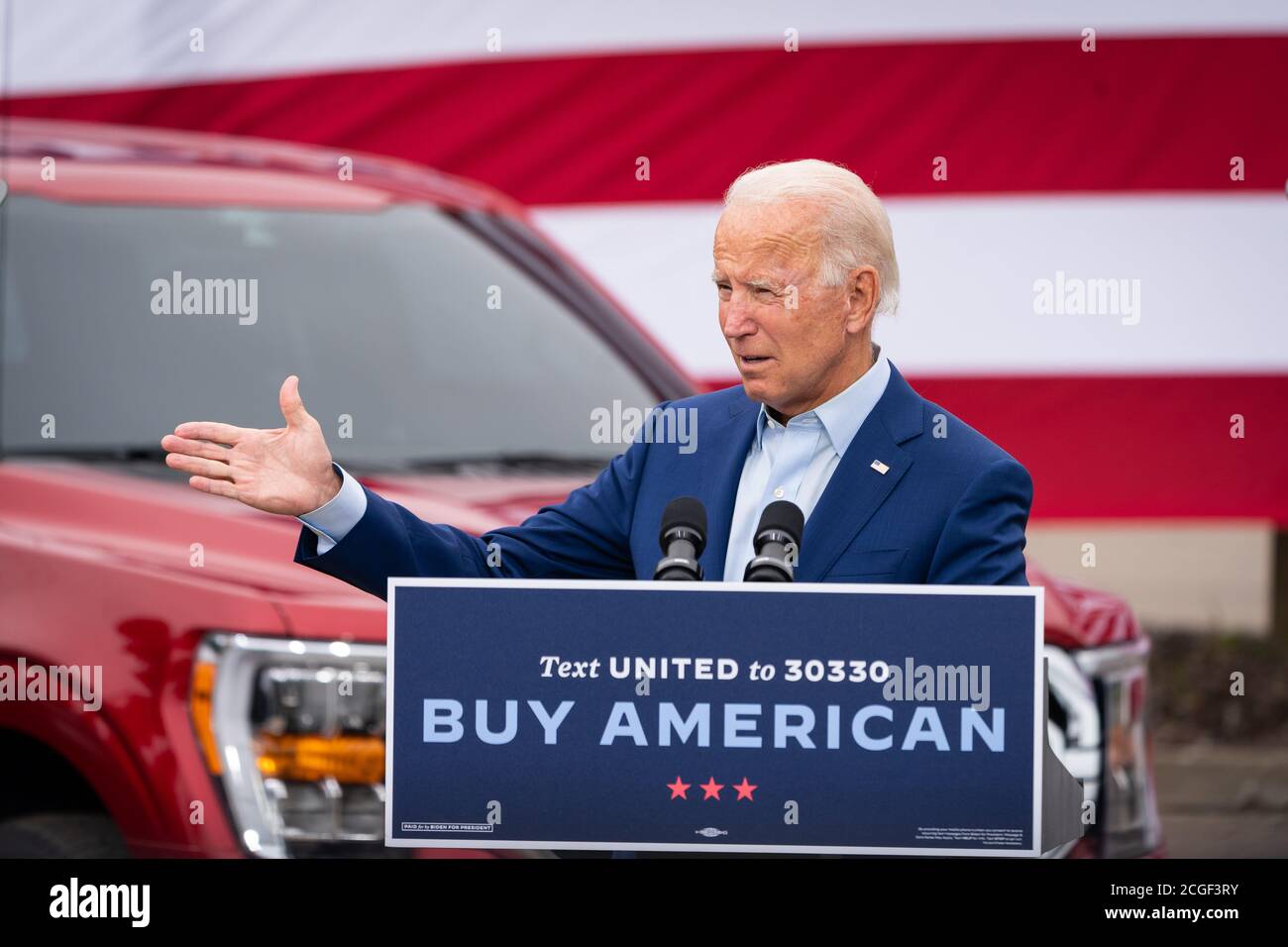 WARREN, MI, USA - 09 settembre 2020 - il candidato presidenziale democratico americano Joe Biden ha tenuto un discorso sulla sua politica "Made in America" a Warren, Michiga Foto Stock