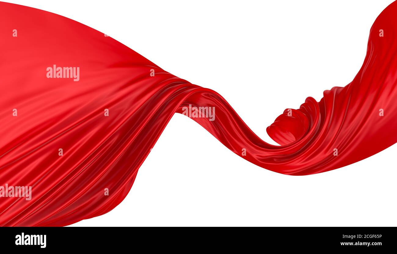 Sfondo astratto di seta rossa ondulata o satinata. immagine di rendering 3d. Immagine isolata su sfondo bianco. Foto Stock