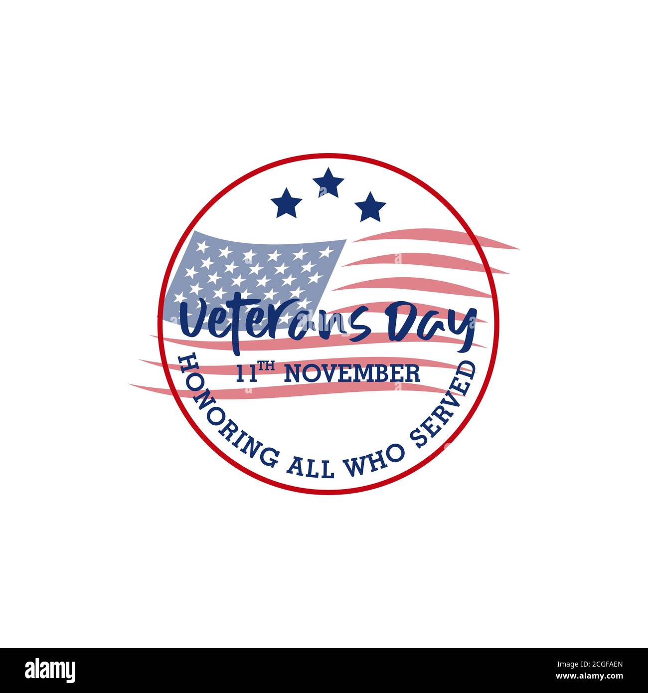 Scritta Happy Veterans Day con illustrazione della bandiera degli Stati Uniti. Novembre 11 sfondo delle vacanze. Poster di celebrazione con stelle e strisce. Biglietto d'auguri in v Illustrazione Vettoriale