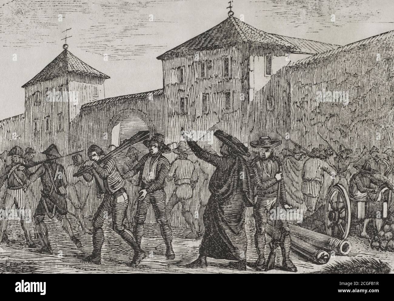 Ocupación napoleónica. El levantamiento en Sevilla (26-27 de mayo de 1808). El dia 26 de mayo al anokecer, soldados del reggimento Olivenza se diririeron al depósito de la Real Maestranza de Artillería y de los almacenes de pólvora. Un inmeso gentío se apoderó de armas. El 27 de mayo se constituyó la Junta Suprema Central. "Pronunziamiento de Sevilla". Grado. Historia del Levantamiento, Guerra y Revolución de España. Madrid,1852. Foto Stock