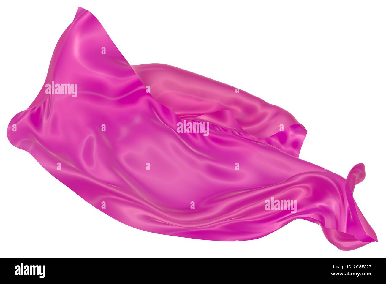 Sfondo astratto di seta ondulata magenta o satinata. immagine di rendering 3d. Immagine isolata su sfondo bianco. Foto Stock