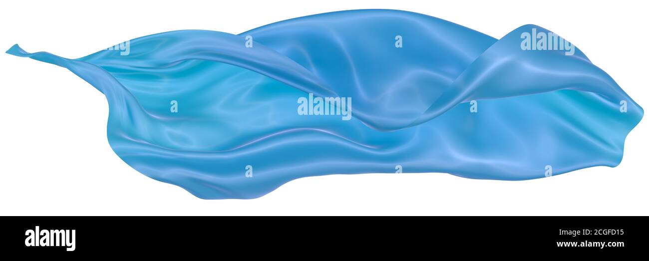 Sfondo astratto di seta blu ondulata o satinata. immagine di rendering 3d. Immagine isolata su sfondo bianco. Foto Stock