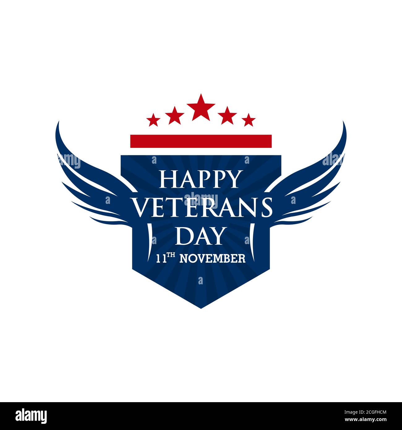 Scritta Happy Veterans Day con illustrazione della bandiera degli Stati Uniti. Novembre 11 sfondo delle vacanze. Poster di celebrazione con stelle e strisce. Biglietto d'auguri in v Illustrazione Vettoriale