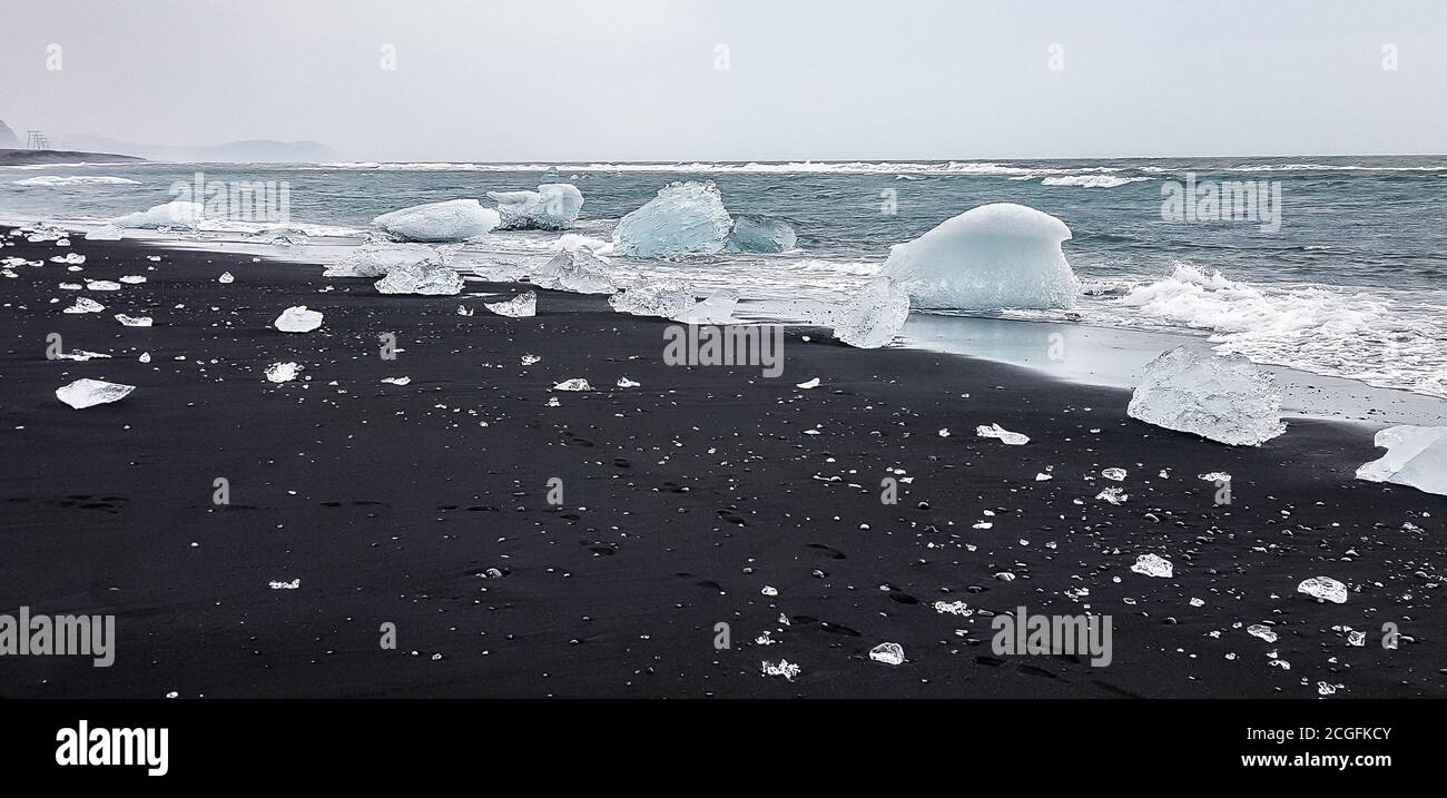 Spiaggia di Diamond. Jokulsarlon Glacier Lagoon. Sud-est dell'Islanda. Foto Stock