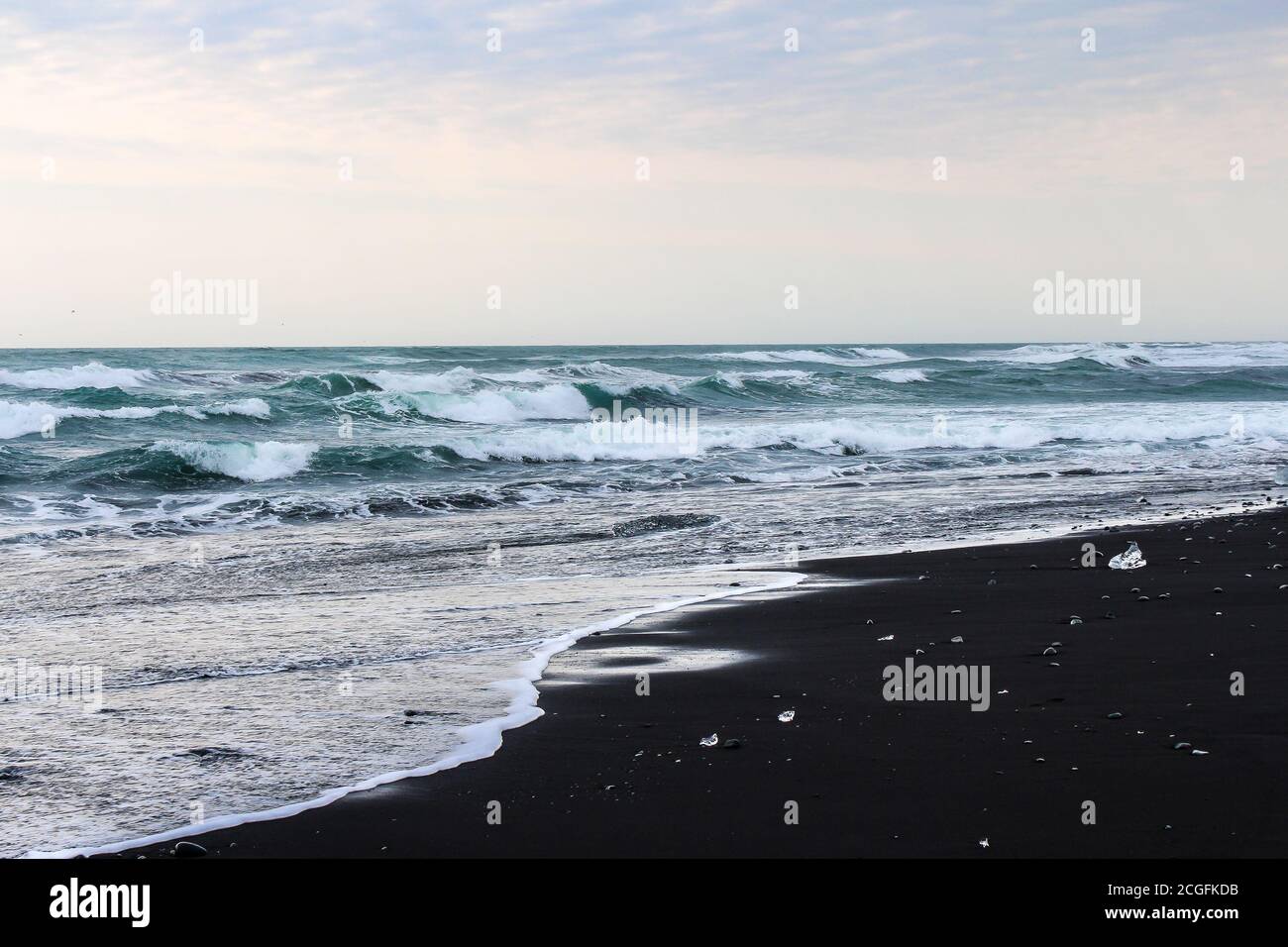 Spiaggia di Diamond. Jokulsarlon Glacier Lagoon. Sud-est dell'Islanda. Foto Stock