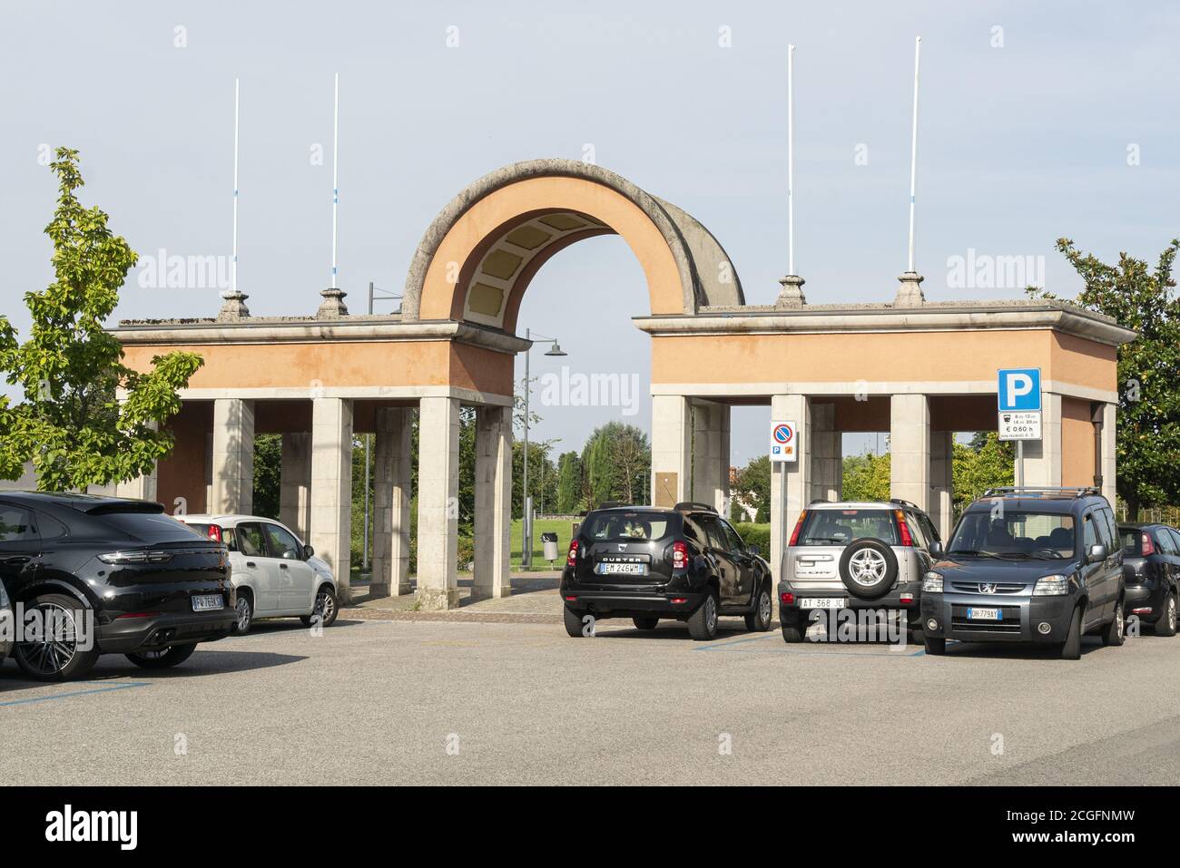 Udine, Italia. 10 settembre 2020. Vista dell'ingresso del Parco Moretti a Udine Foto Stock