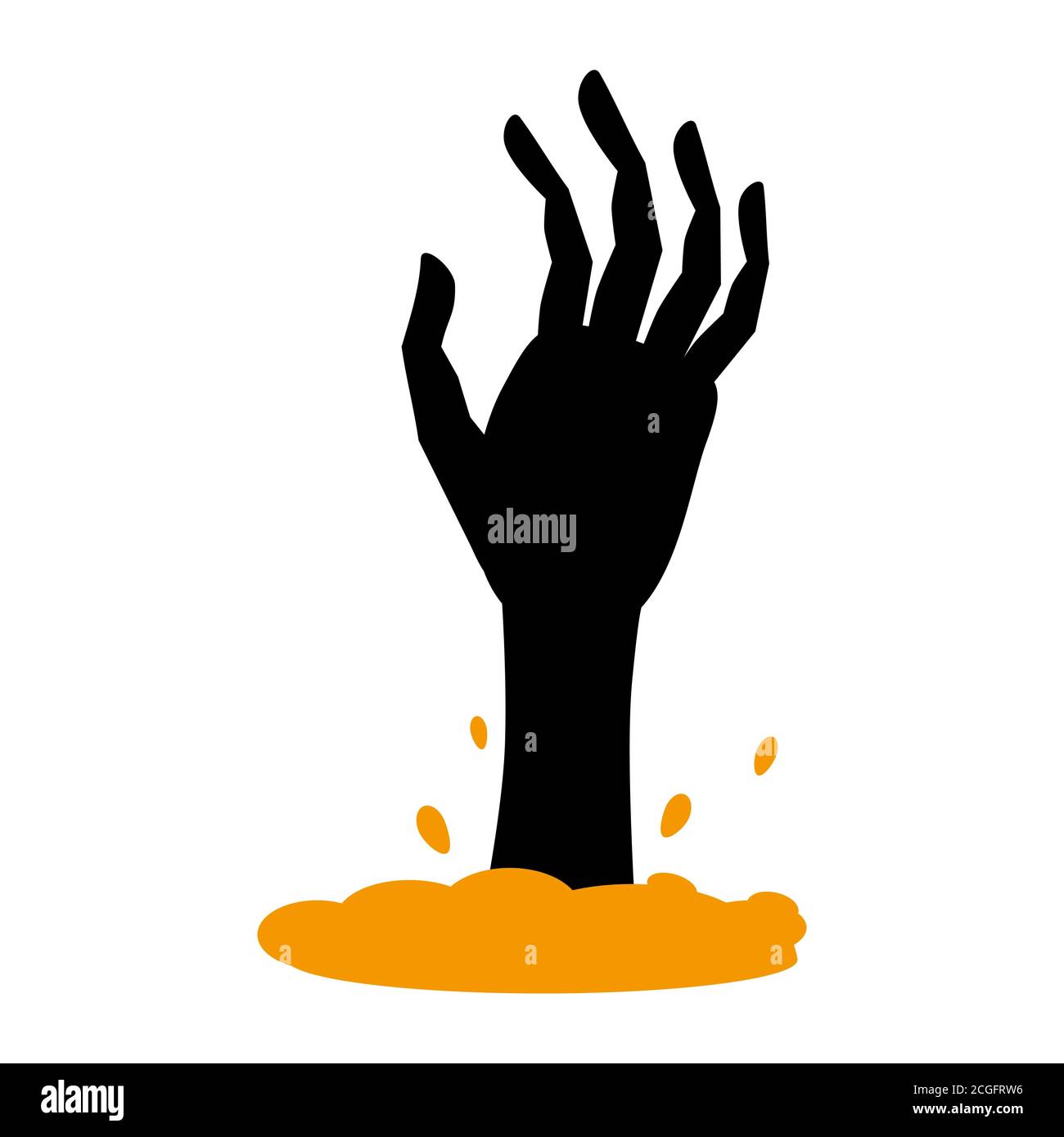 Spaventoso zombie mano piatta singola icona. Halloween simbolo di paura e pericolo. Elemento decorativo nero. Illustrazione vettoriale isolata in bianco Illustrazione Vettoriale