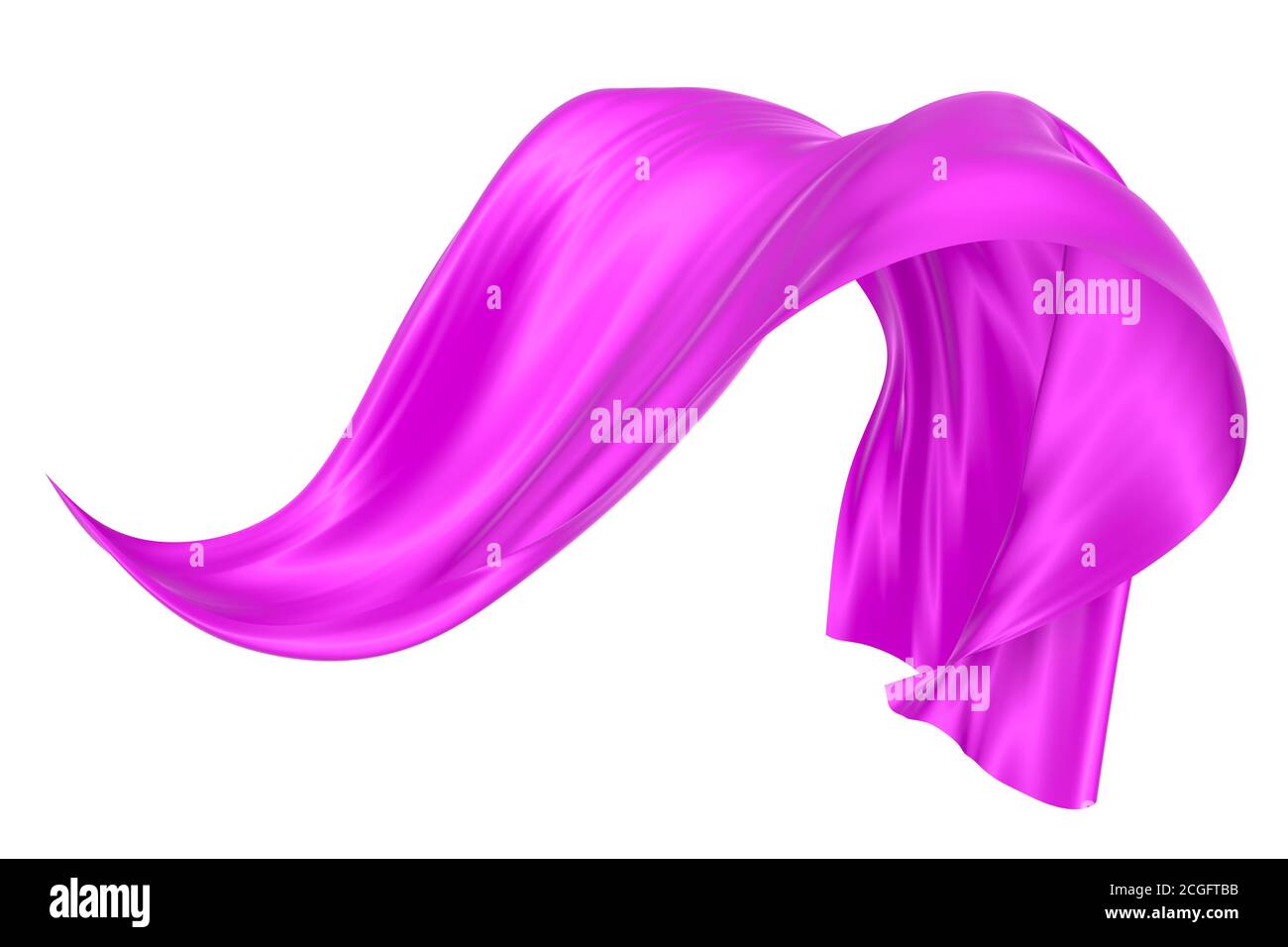 Sfondo astratto di seta ondulata magenta o satinata. immagine di rendering 3d. Immagine isolata su sfondo bianco. Foto Stock