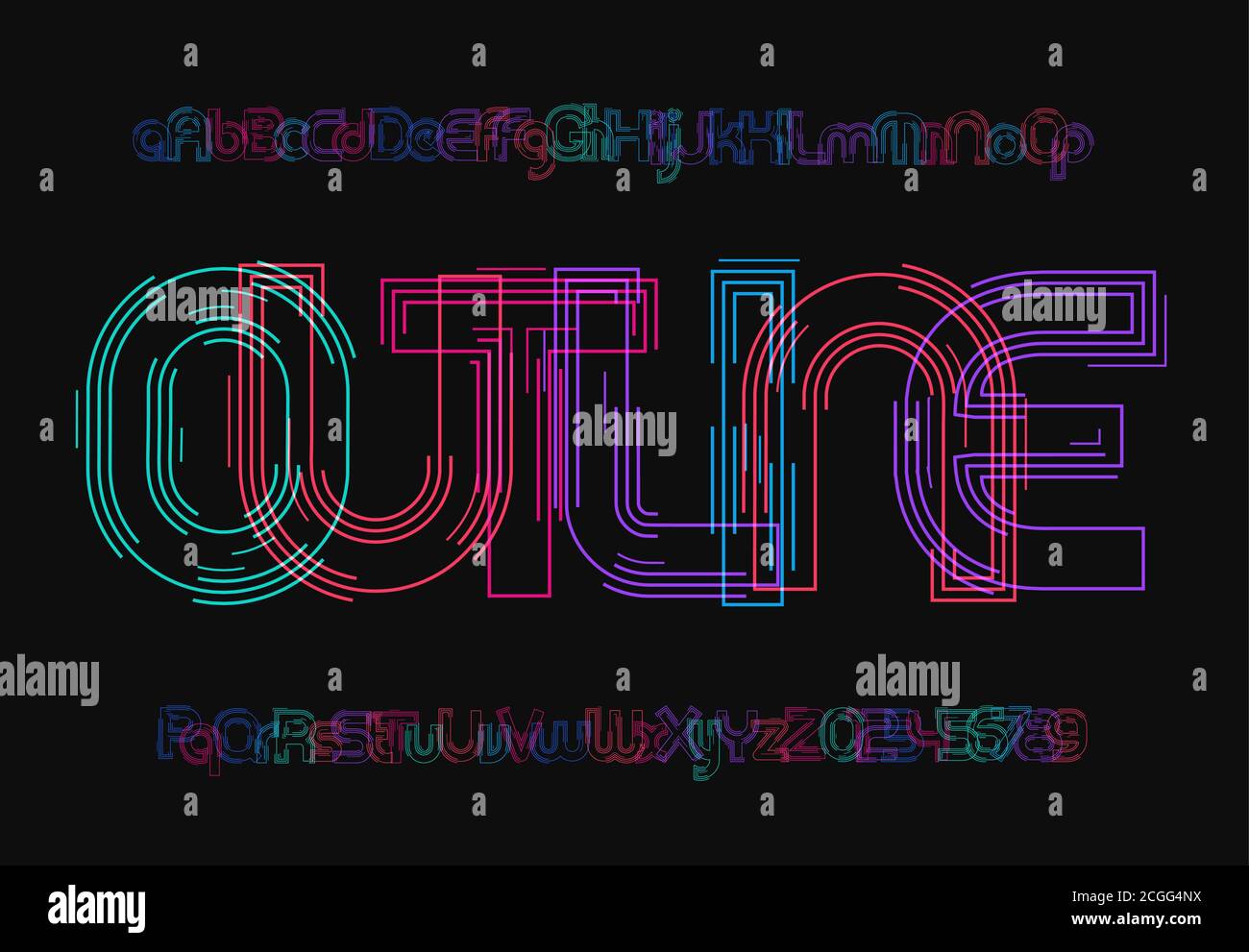 Set di lettere maiuscole e minuscole sci-fi. Alfabeto stile rave. Design dei caratteri per poster tipografici futuristici, annunci cyberpunk, logo Illustrazione Vettoriale