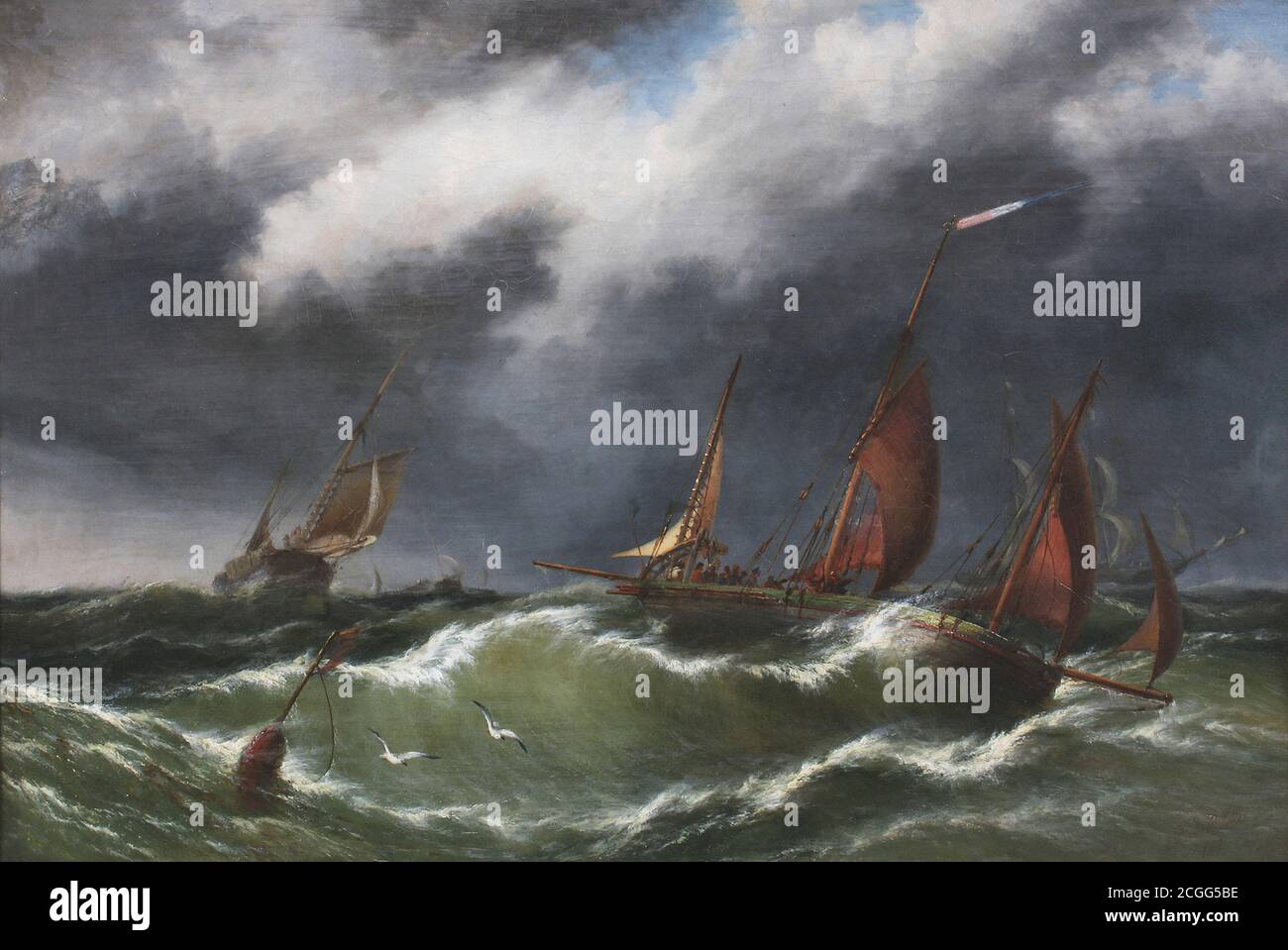 Miles Thomas Rose - a Coming Gale - Barche da pesca In esecuzione dalla Dogger Bank - British School - 19 Secolo Foto Stock