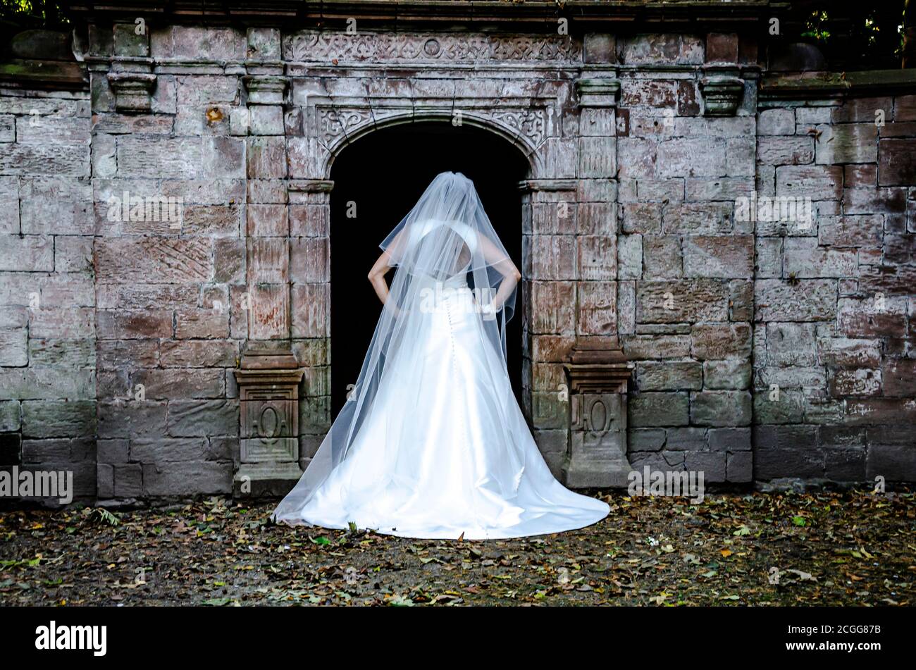 Sposa colpisce una posa Foto Stock