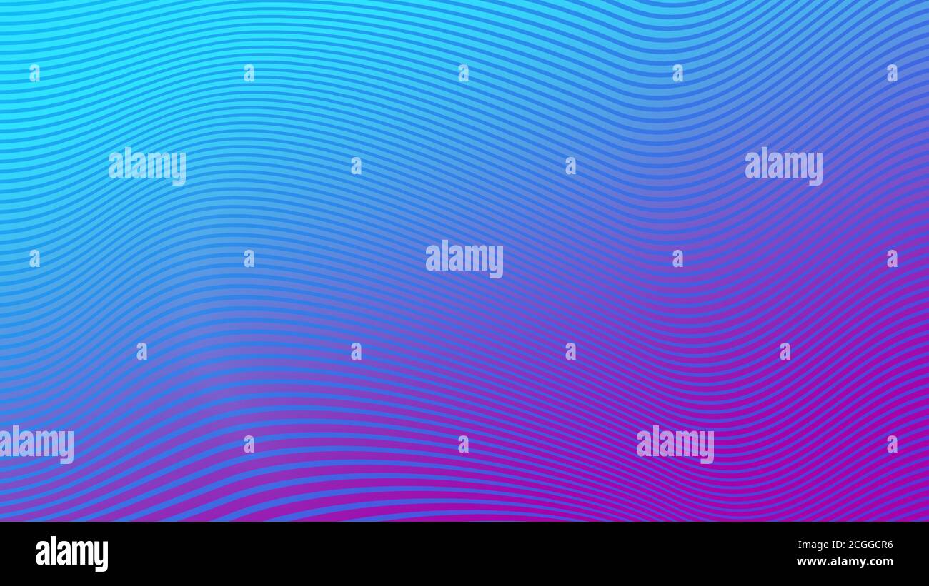 Linee blu ondulate su uno sfondo blu chiaro e viola colorato. Sfondo astratto moderno e alla moda con risoluzione 4k. Foto Stock