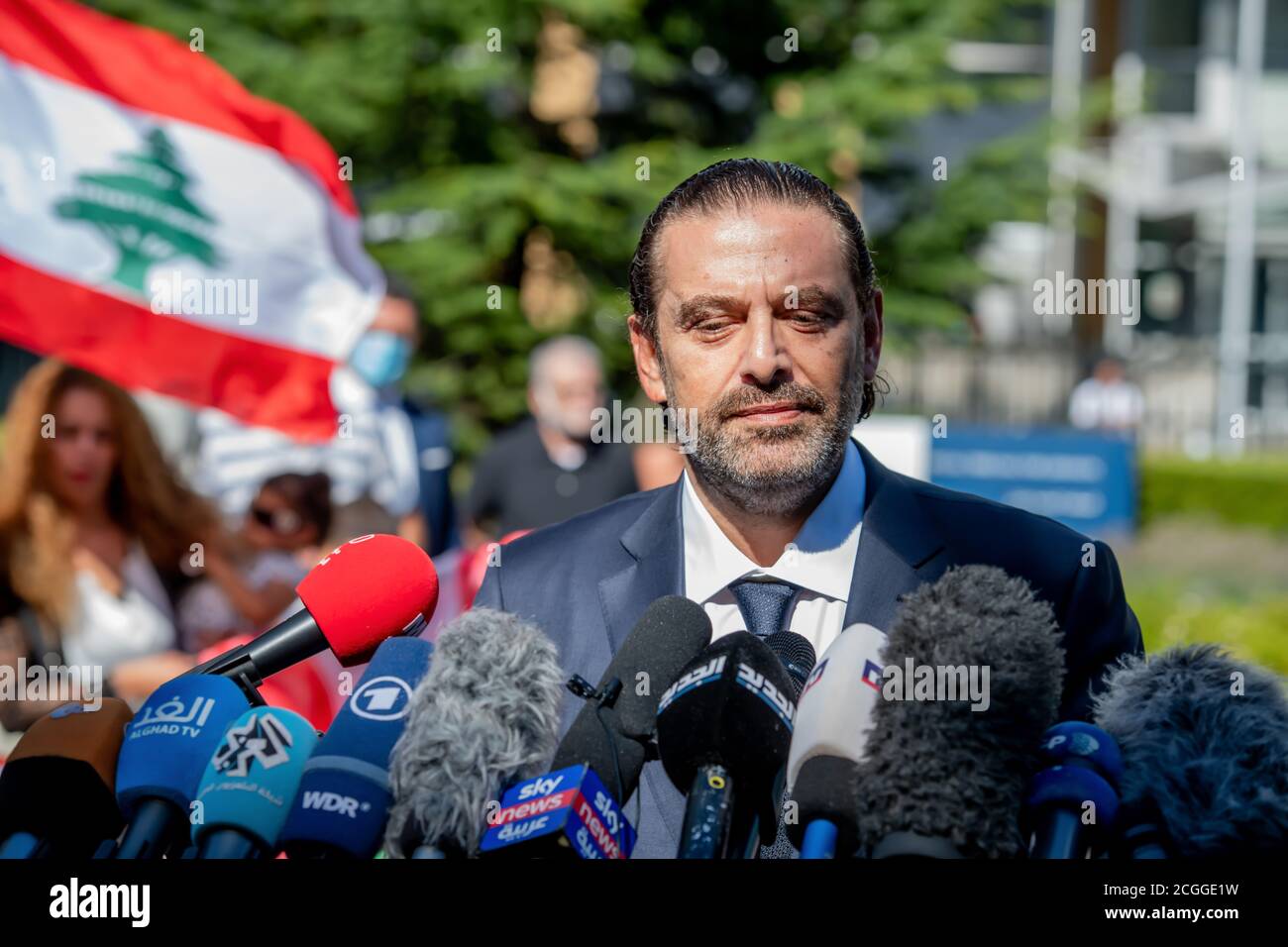 LEIDSCHENDAM, 18 agosto 2020 - Saad Hariri, ex primo ministro libanese, commenta la sentenza del Tribunale speciale per il Libano sul padre Rafik Hariri Foto Stock