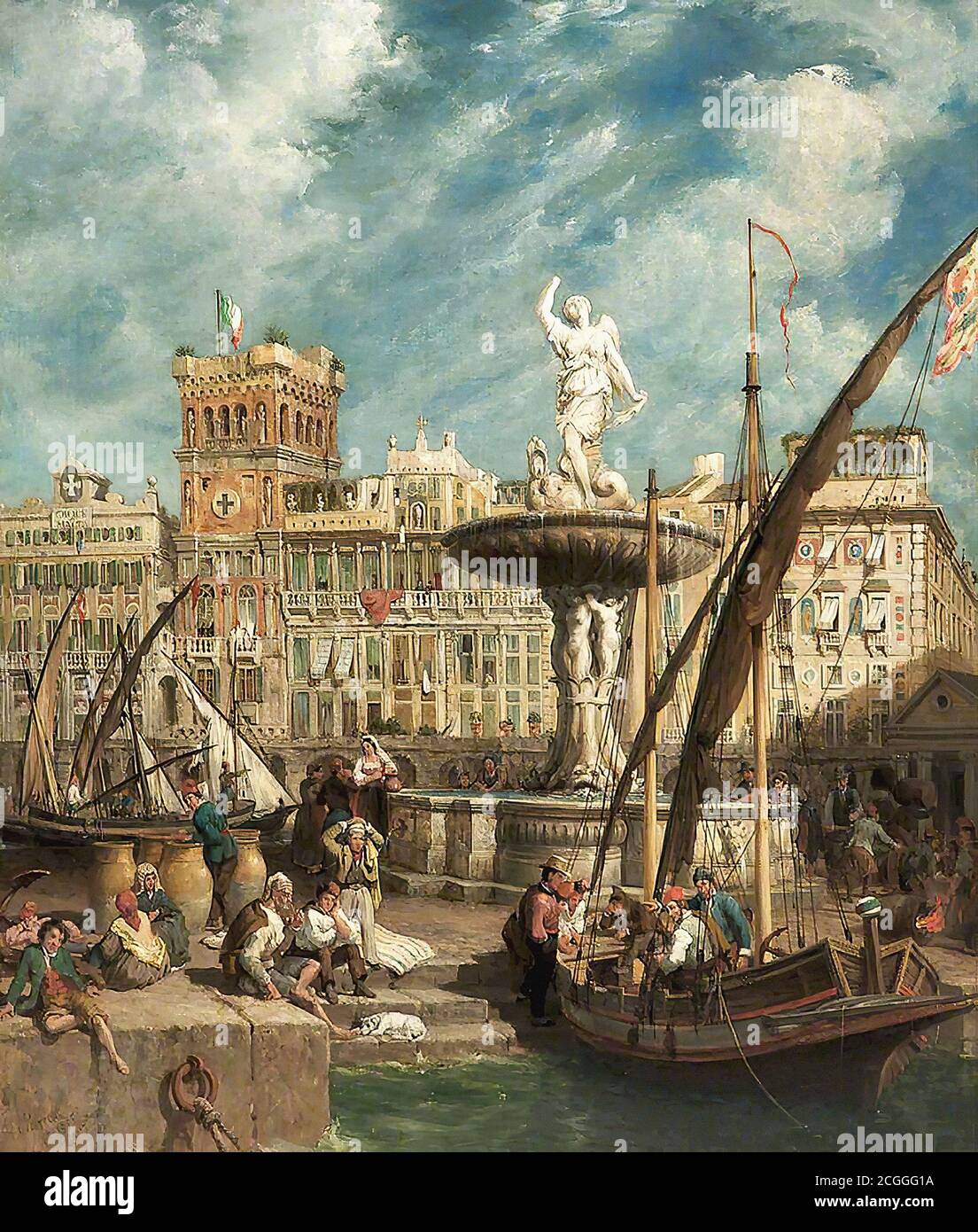 Parrott William - la Fontana Porto di Genova - British School - 19 ° secolo Foto Stock